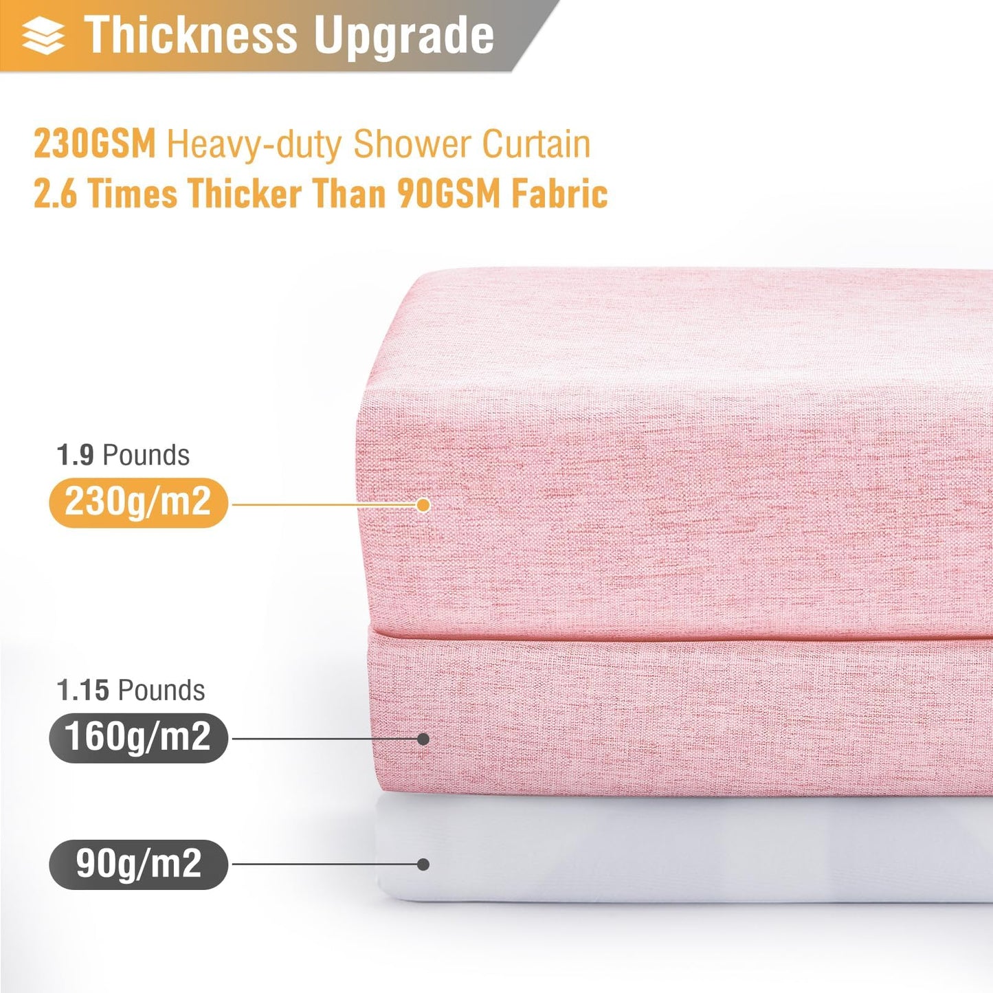 BTTN Narrow Linen Look Weighted Shower Curtain, Waterproof, 92x182cm, Pink