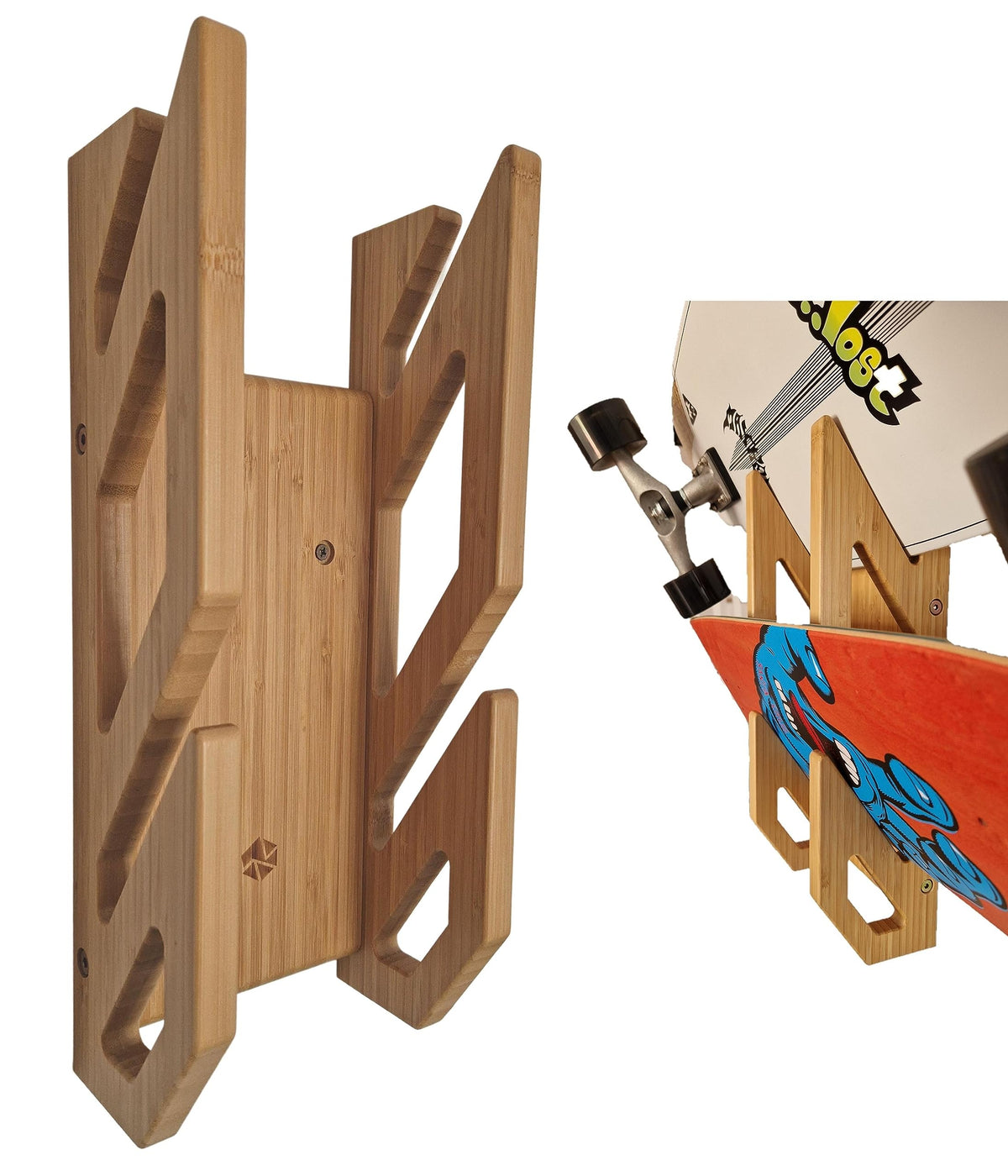 Enhanc3d Designs Skate Wall Mount in Bamboo Wood ? Modern and Robust Design ? Skate Wall Hanger ? Longboard Wall Mount (2 Skates)