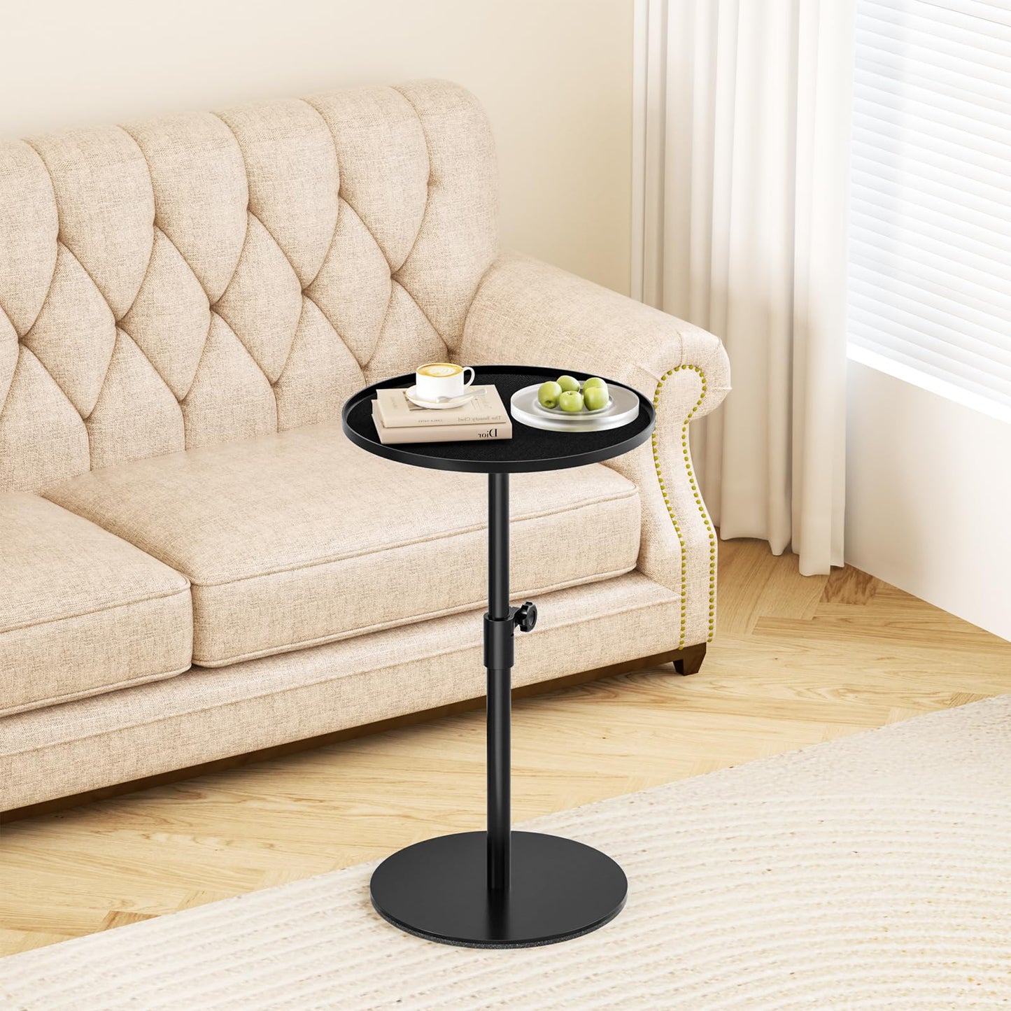 ZDDLOINP Round Side Table, Metal End Table, Height Adjustable Sofa Side Tables, Coffee Tables for Small Spaces Living Room, Bedroom, Balcony, Office