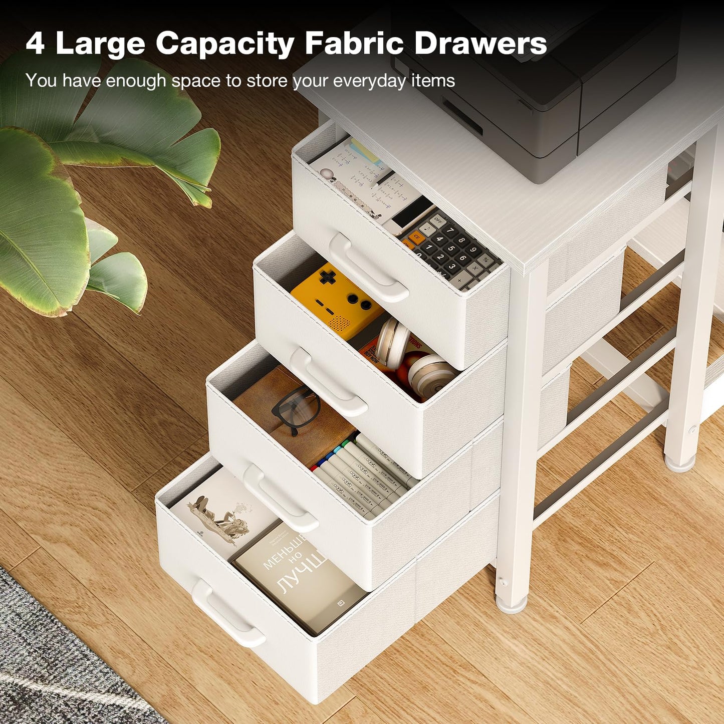 Coleshome Small Corner Desk with Drawers for Home Office, 100x70 cm, White
