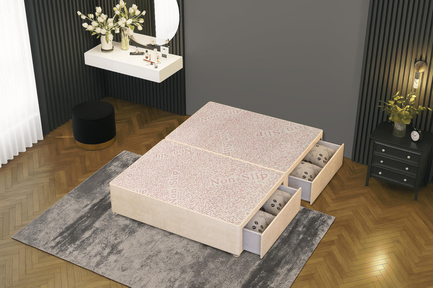 Bed Centre Flexby Divan Bed Base Only with 2 Drawers (Same Side), No Headboard - Available in 3FT, 4FT, 5FT & 6FT