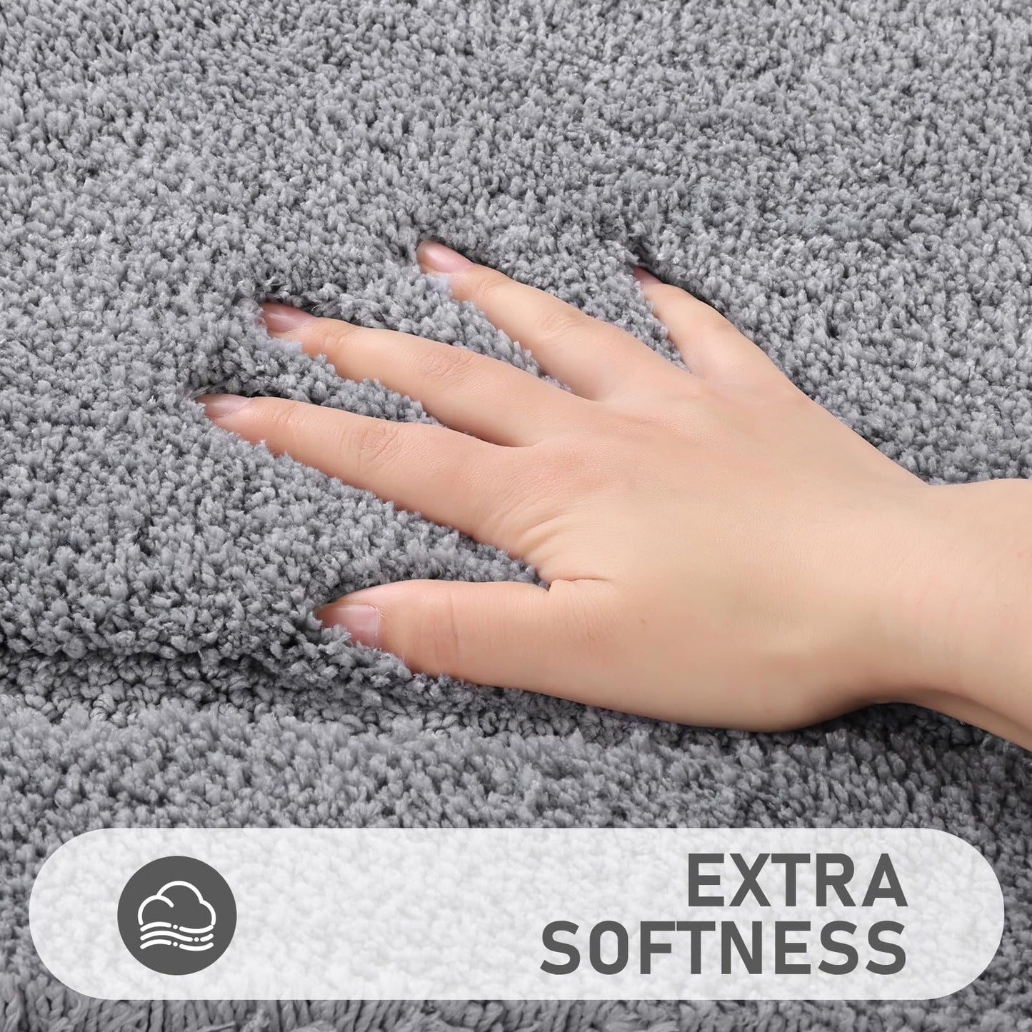 Pauwer Microfiber Soft Bath Mat Set 3 Piece Absorbent Bathroom Toilet Rug Non Slip Machine Washable Bath and Pedestal Mat Sets, Grey