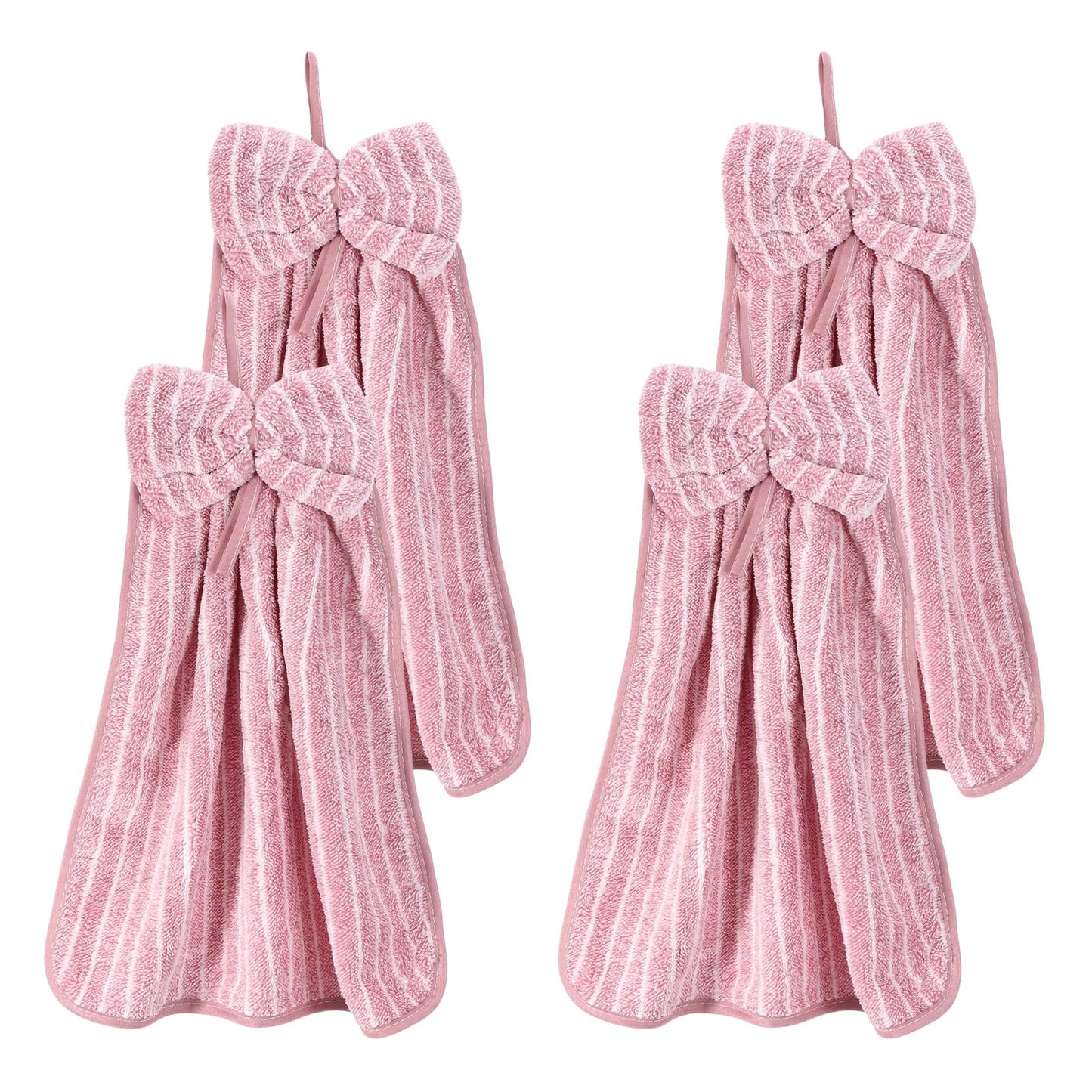 sourcing map 4Pcs Bow Hand Towels with Hanging Loop, 14.2" x 11.8" Soft Coral Fleece Microfiber Bowknot Hanging Hand Dry Towels Quick Dry and
