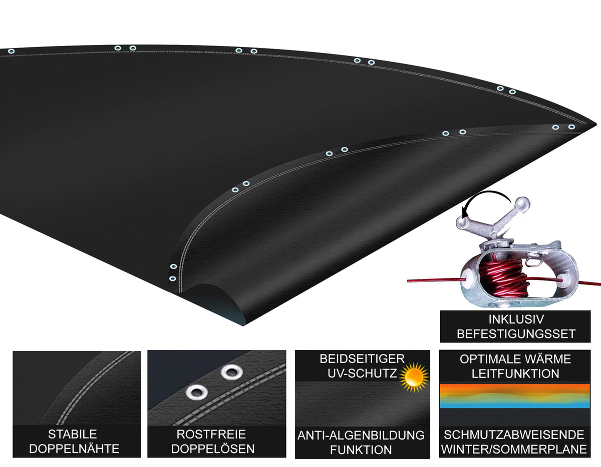 QUICK STAR Solar Swimming Pool Cover Round 200g/m? for Poolsize 366-400 cm Winter Tarpaulin dimension ? 460 cm Black