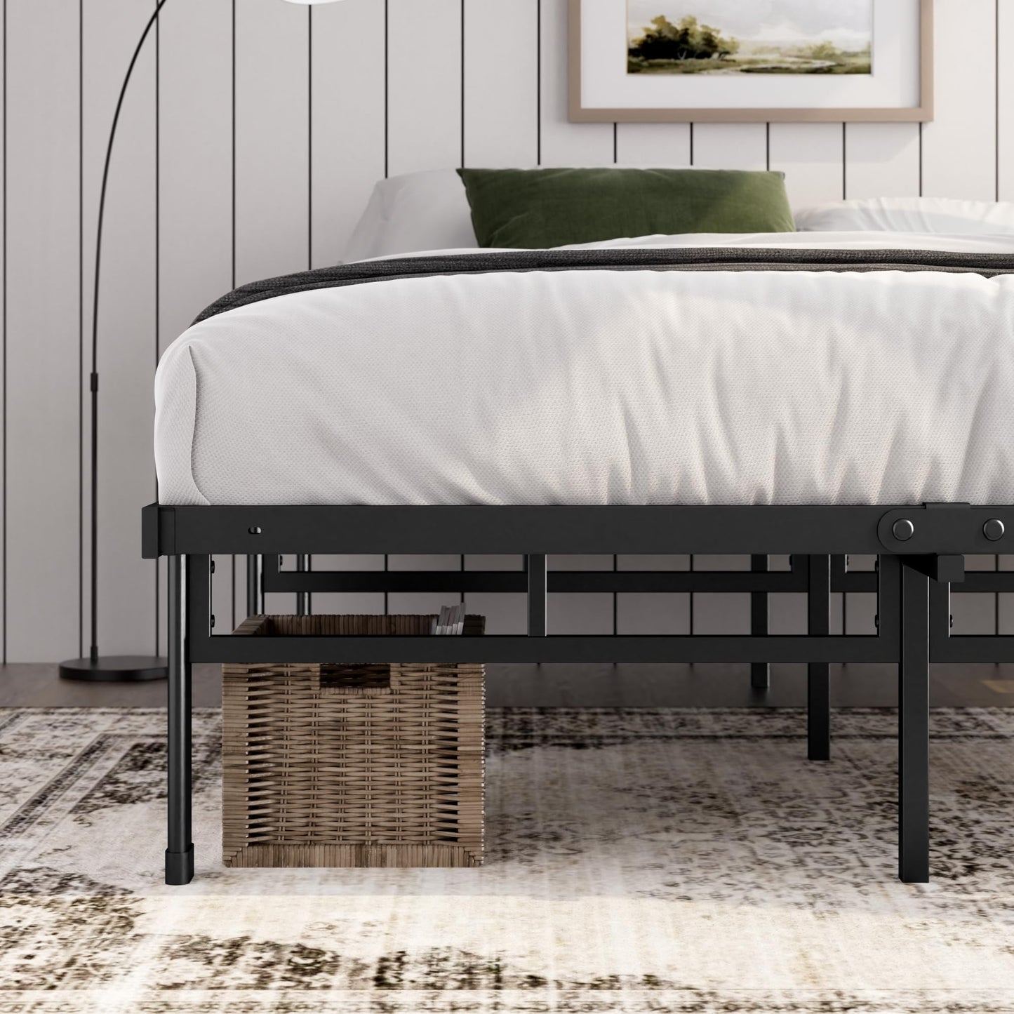 ZINUS Justin Double Bed frame - Bed 135x190 cm - 36cm Height - Metal bed frame with Underbed storage and steel slat support - Black