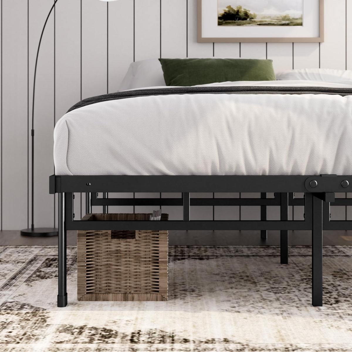 Zinus Justin Super King Bed frame - Bed 180x200 cm - 36cm Height - Metal bed frame with Underbed storage and steel slat support - Black