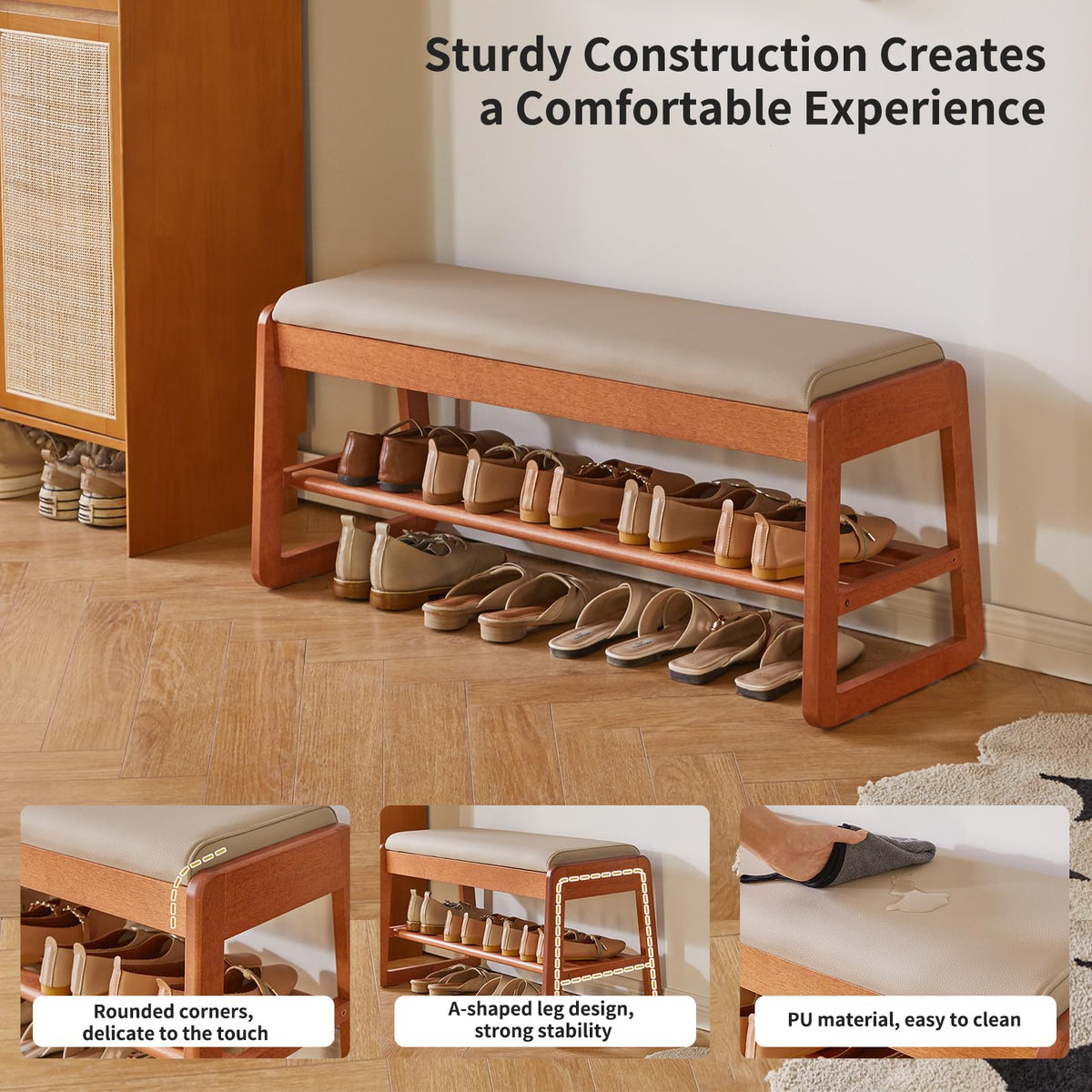 Aibiju Shoe Bench with Cushion, Storage Bench with Padded Seat, 39.37in Shoe Rack with Cushion for Entryway, Living Room, Hallway, Bedroom