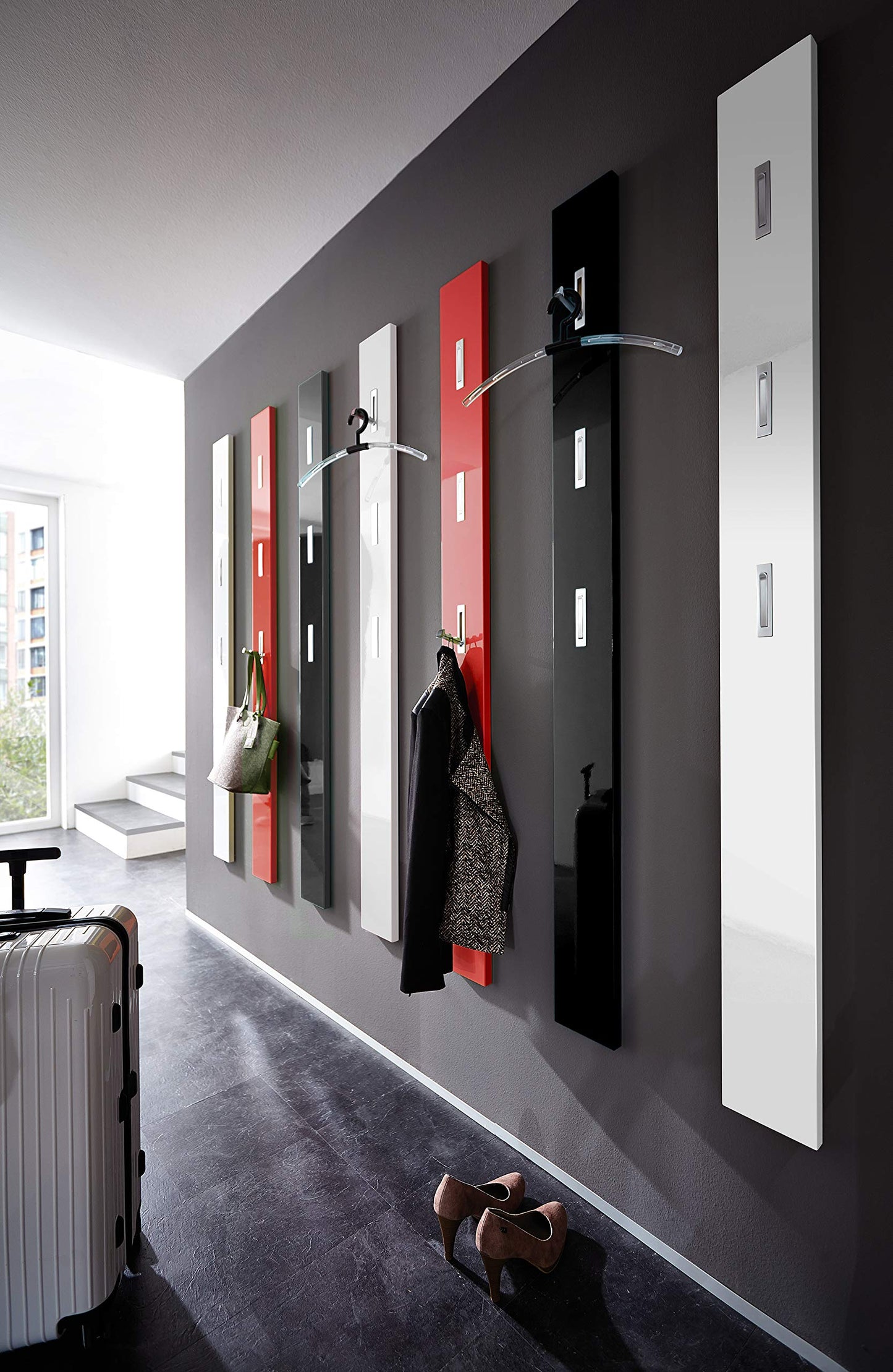 Germania Coat Rack Panel 3255, with fold-out coat hooks, in White High Gloss, 15 x 170 x 4 cm (WxHxD), 3255-84