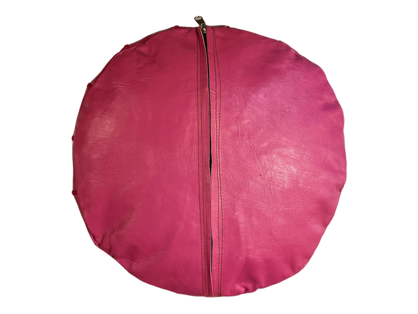 Handmade Real Leather Moroccan Pouffe - Luxury 100% Genuine Leather Ottoman Footstool - Unstuffed (Fuschia Pink)
