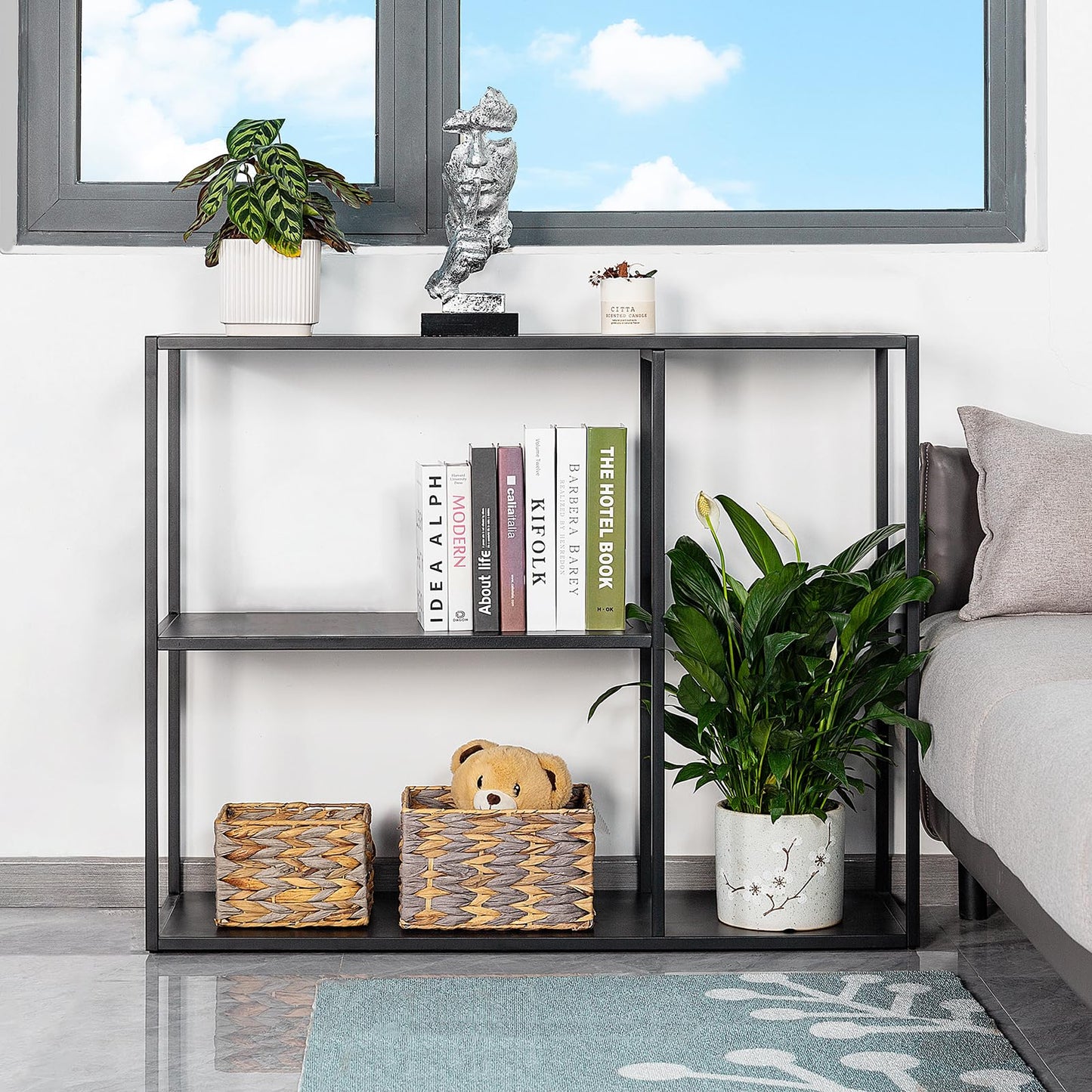 HDANI Console Table,3 Shelf Sofa Table,Thin Entryway Table,Metal Frame Couch Table for Small Spaces,Living Room,Hallway (Black, 100×30×80cm)