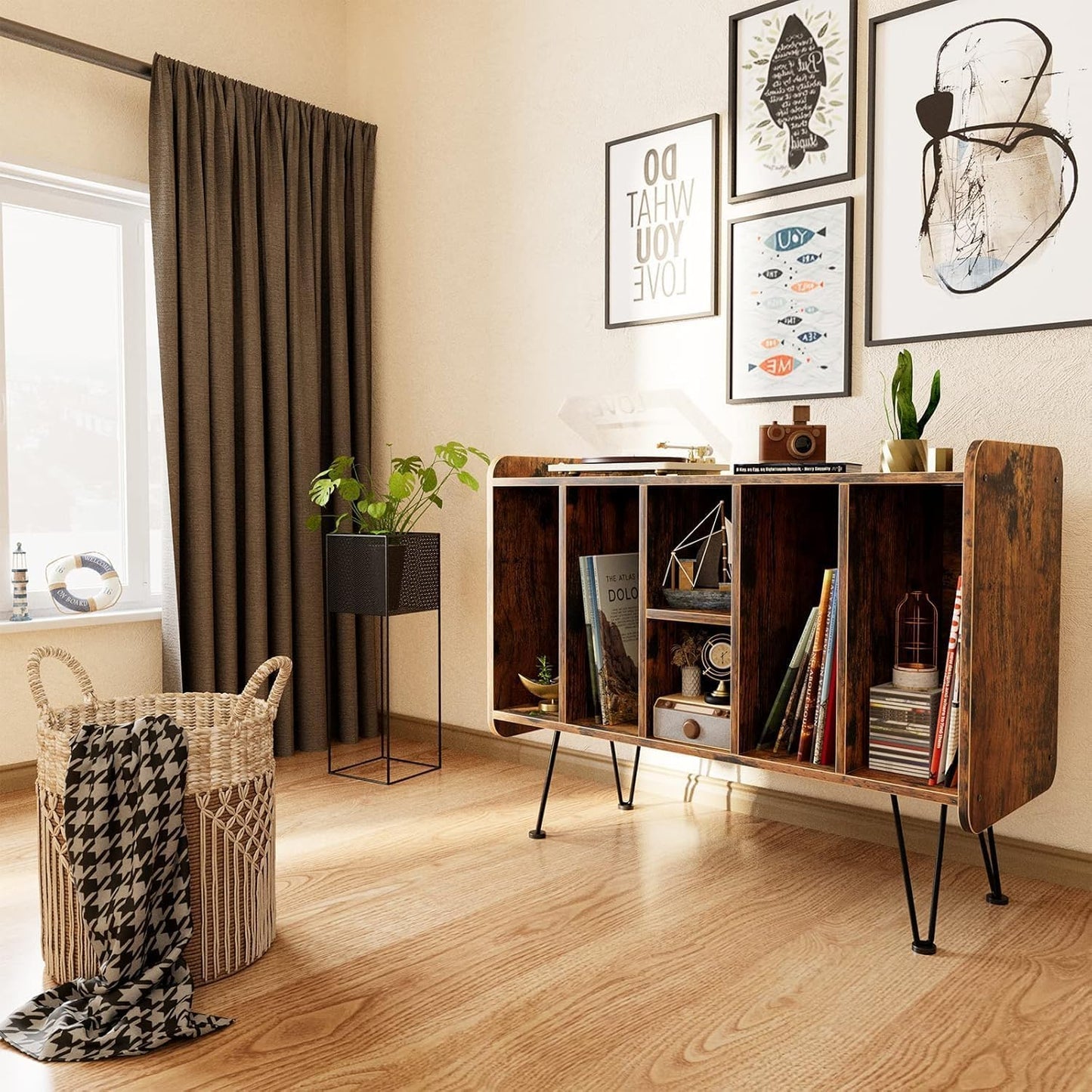 Garden 4 you Record Player Stand,2-Tier Vinyl Record Storage,6 cube Turntable Stand Holds Up to 250 Albums,Vinyl Record Holder Cabinet for Living