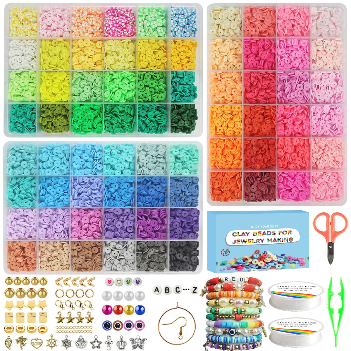 Fournine 15800 Pcs Clay Beads Bracelet Making Kit, 3 Boxes 72 Colors Polymer Clay Beads for Jewellery Friendship Bracelet Making Kit with Letter Bead