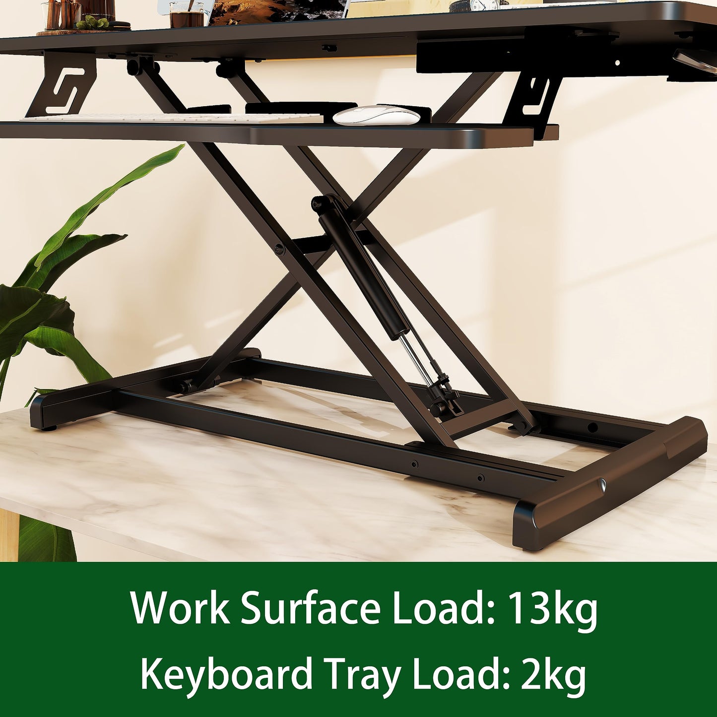 Lubvlook Standing Desk Converter, 37.4"/95cm Wide Height Adjustable Sit Stand Desk Riser for Dual Monitors with Keyboard Tray, Black