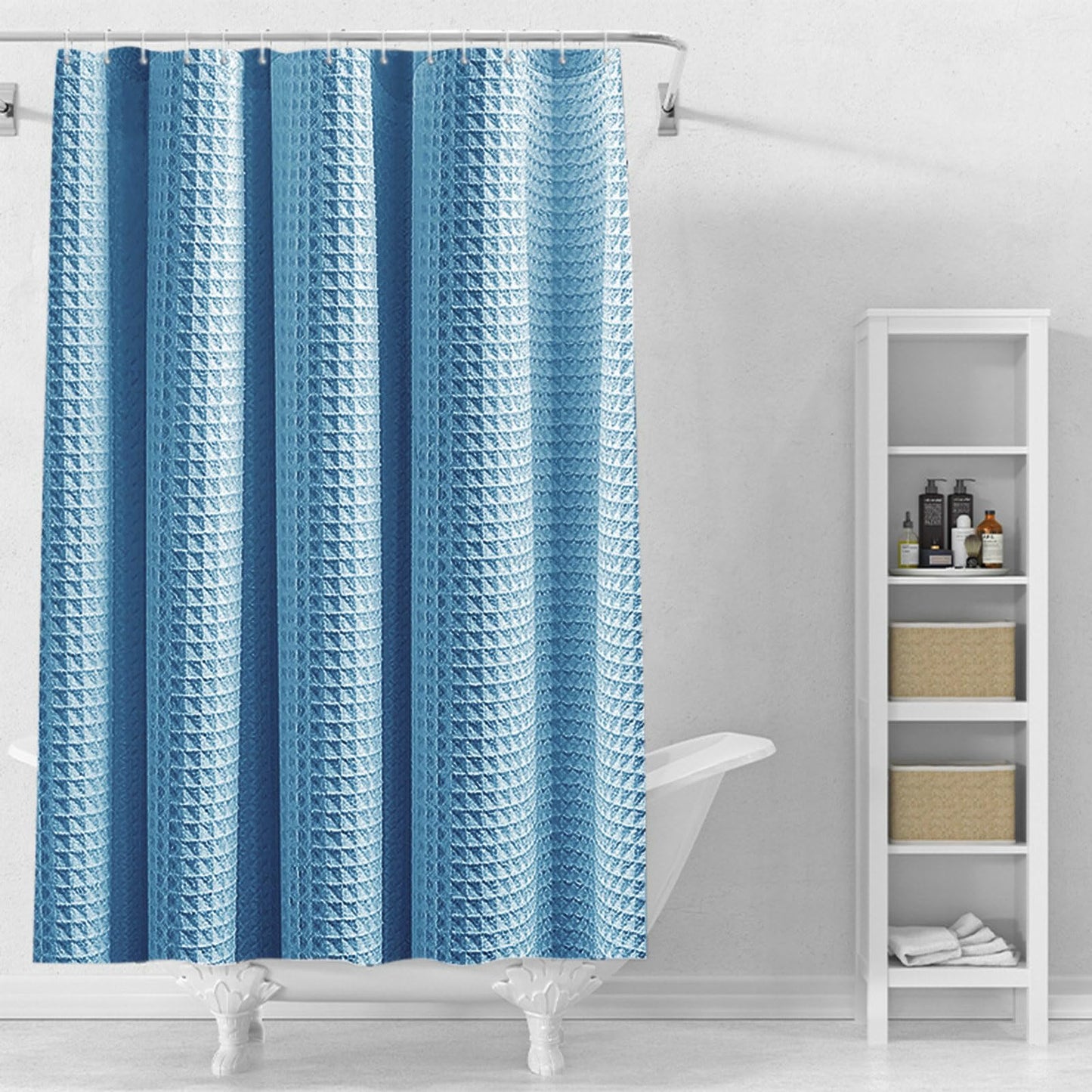Stfery Shower Curtain Waffle Look Bath Curtain 180 x 180 cm Bathroom Curtains Waterproof Shower Curtain Anti-Mould