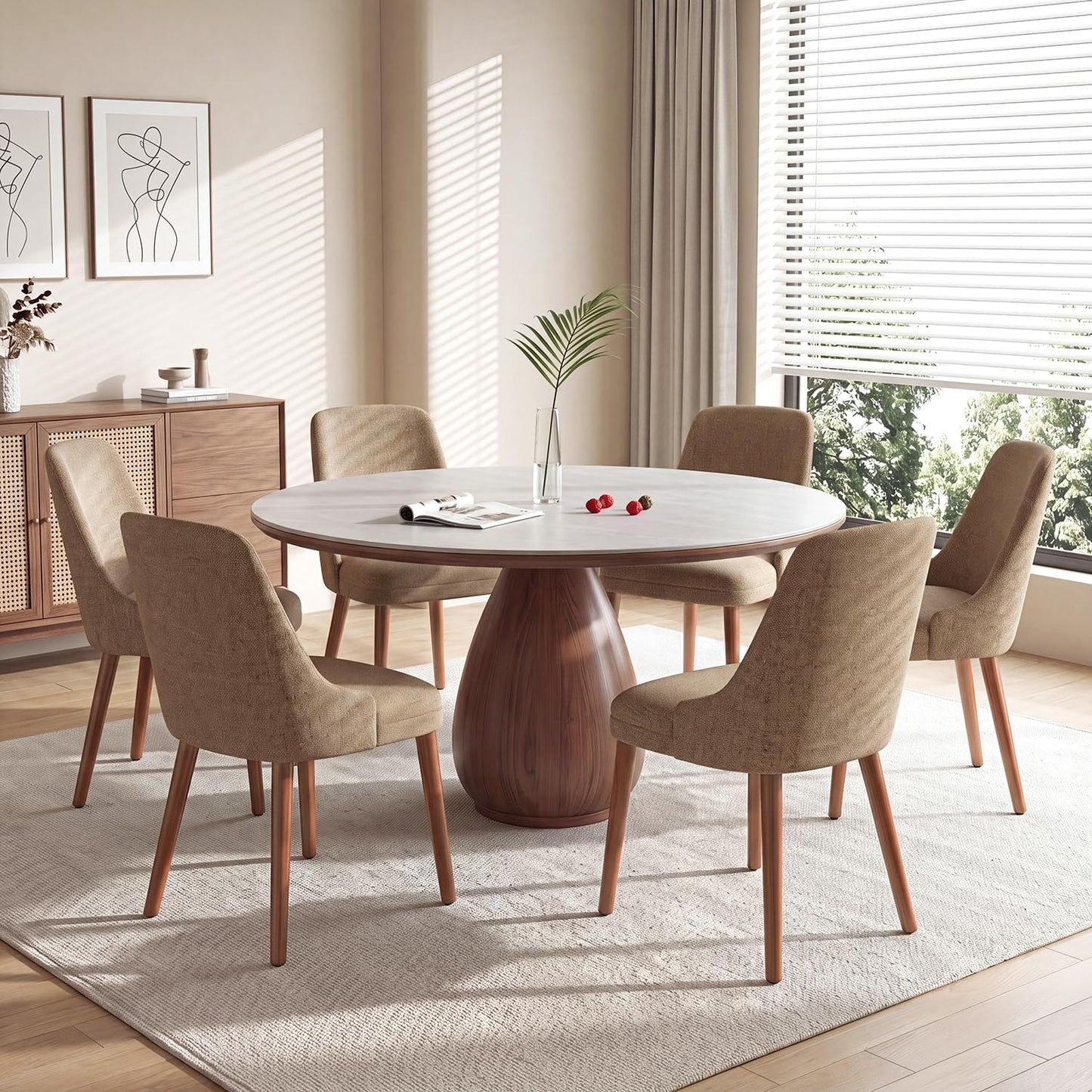 Dining Chairs Set of 6, Upholstered Dining Room Chairs with Ergonomic High Back, Thick Padded Seat, Skin-Friendly Fabric