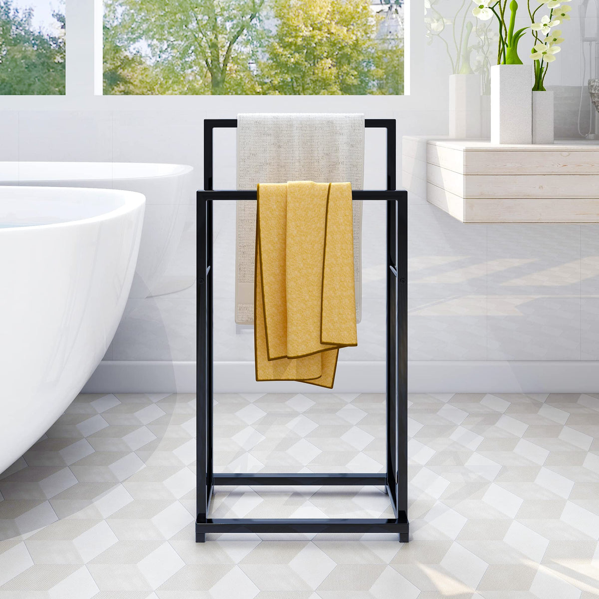 Towel Rack? Towel Bar? Hand Towel Holder?Modern Metal Freestanding 2 Tier Towel Rack Storage Organizer Washcloths Holder for Bathroom living room
