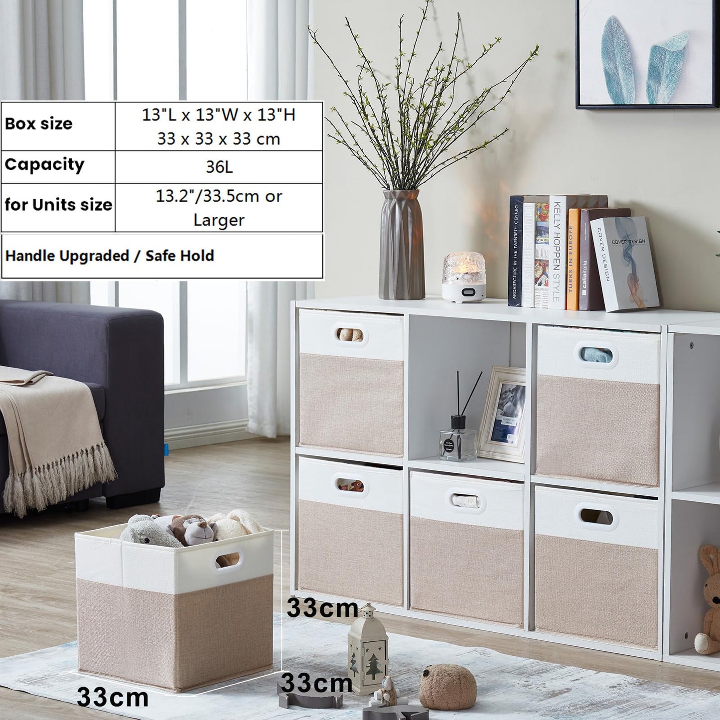Mangata Cube Storage Boxes 33x33x33cm, Light Khaki Cream White, 4Pcs
