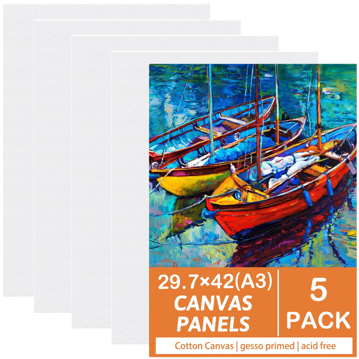 Koncci Canvas for Painting 29.7x42cm(A3), 5 Packs Large Canvas, 3mm Thickness Cotton Acid-Free Canvases for Acrylic & Oil & Watercolor Paint, for