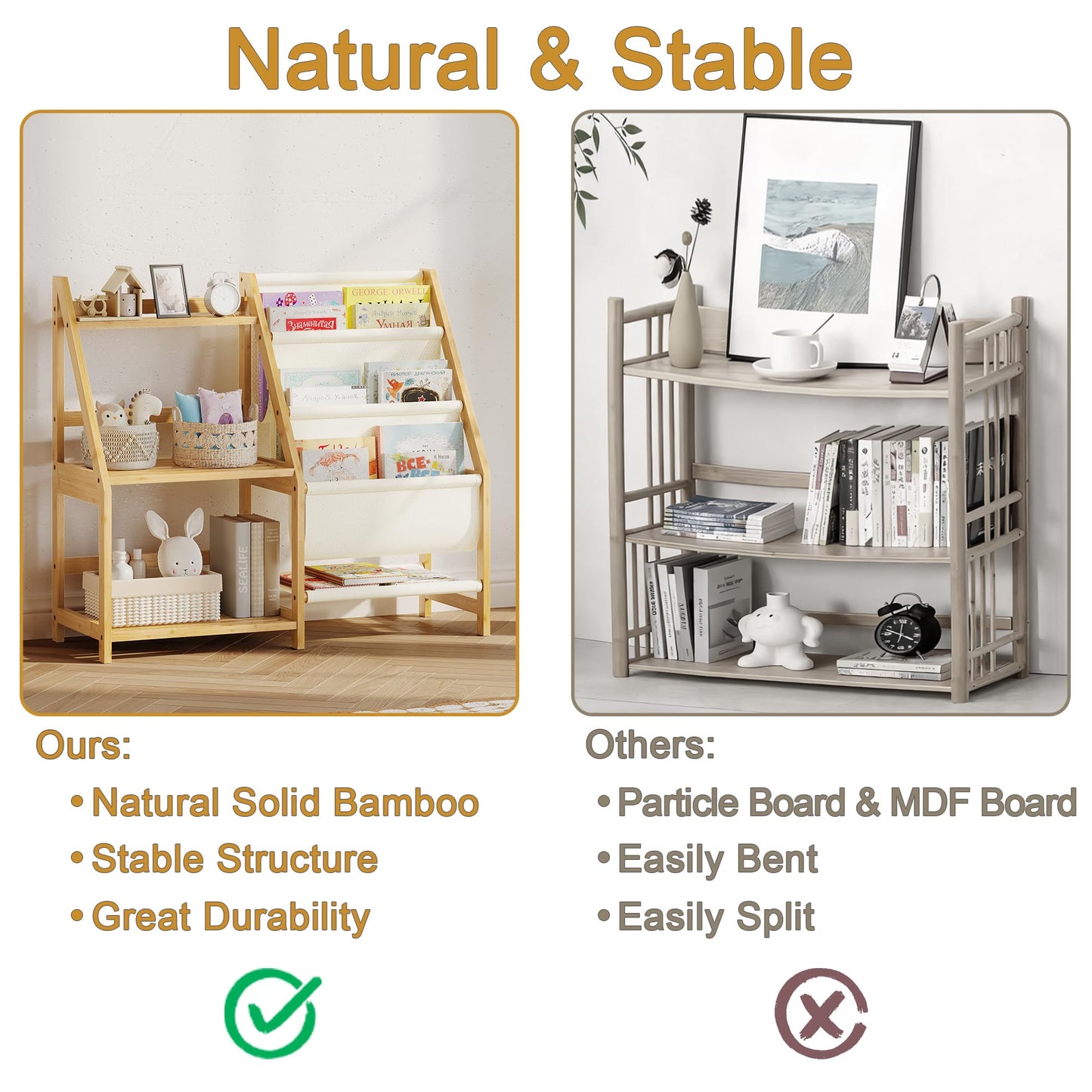 BAMBANG Kids Bookshelf and Toy Storage, 3 Tier Toddler Book Shelf, Montessori Bookshelf Baby Bookcase for Nursery, Bedroom, Playroom
