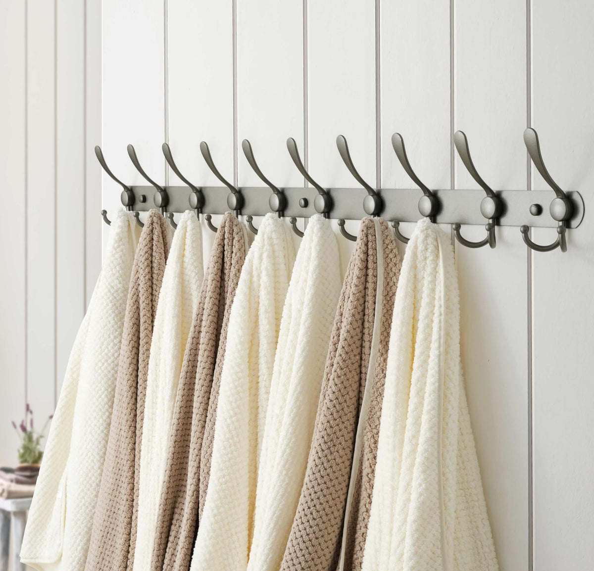 Dseap Coat Rack Wall Mount - 96cm Long 10-Tri-Hooks Heavy Duty Coat Hanger Rail Wall Hooks for Hanging Coats Hats Clothing Clothes Purse Mudroom