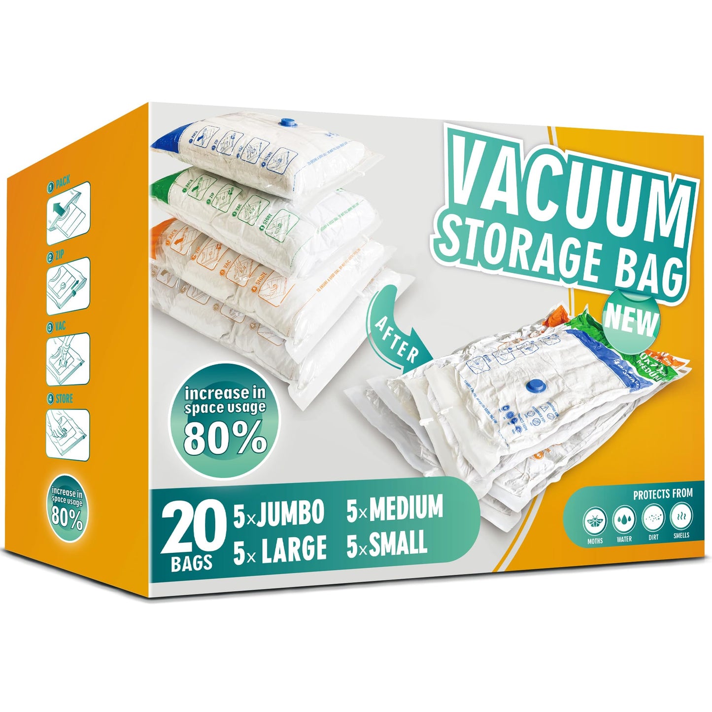STORAGE MASTER Space Saver Bags for Travel and Home Reusable Vacuum Storage Bags Save 80% More Storage Space Work with Vacuum Cleaner