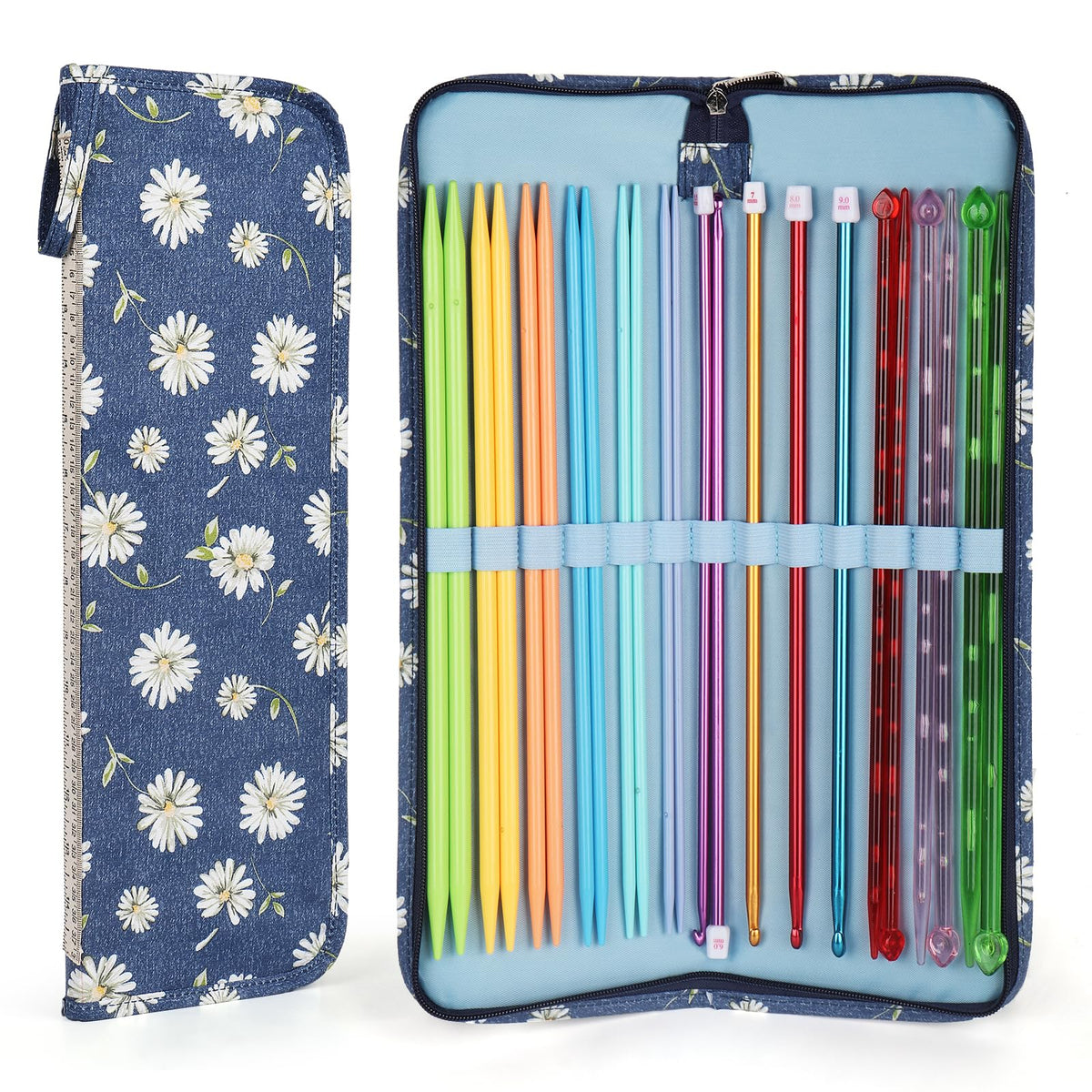 Aeelike Knitting Needle Storage Case Empty, Knitting Needle Case for Long Needles and Long Tunisian Crochet Hooks, Knitting Pins Case, Midnight Blue