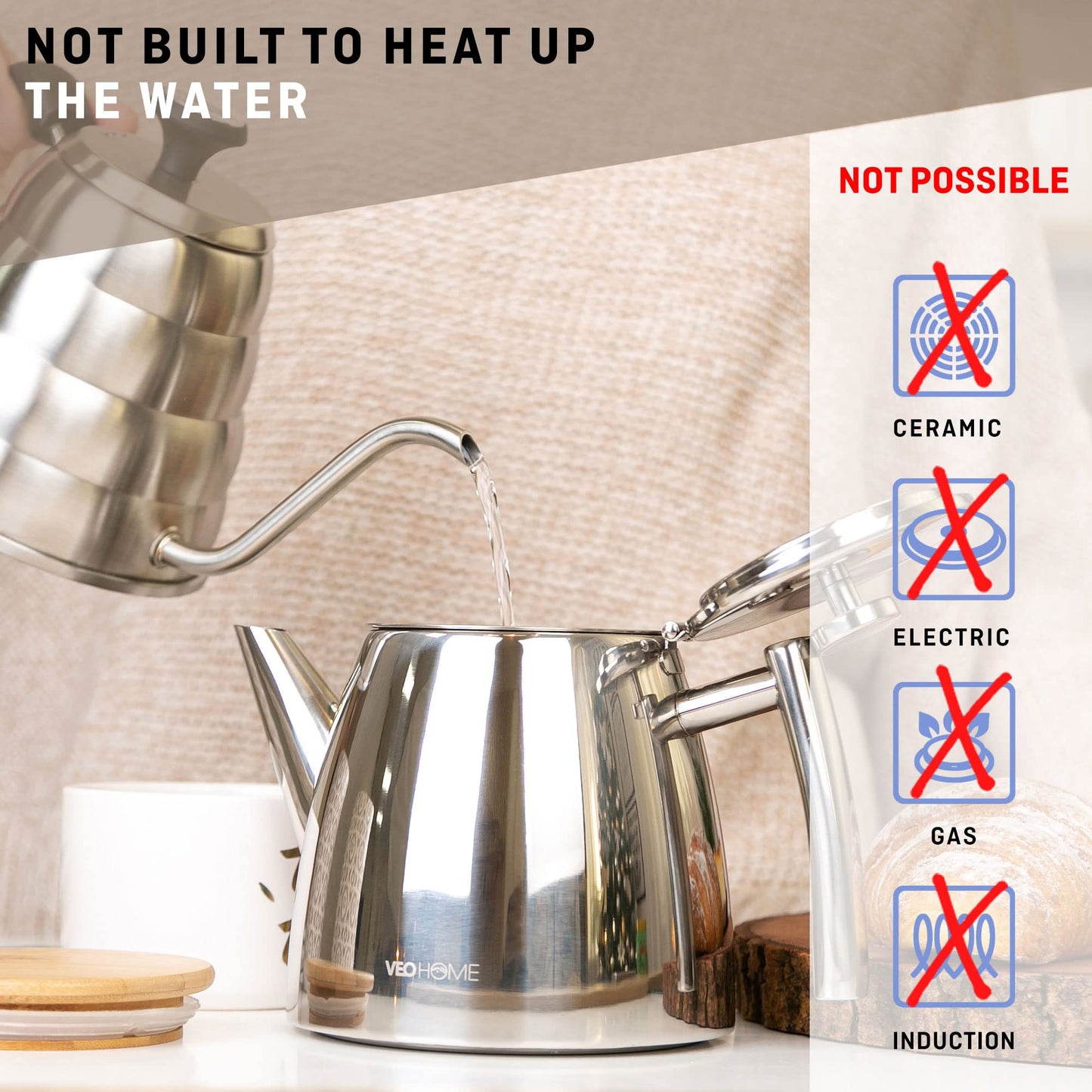 Stainless Steel teapot with 1L Infuser - Keeps Your Tea hot Thanks to its Double Wall