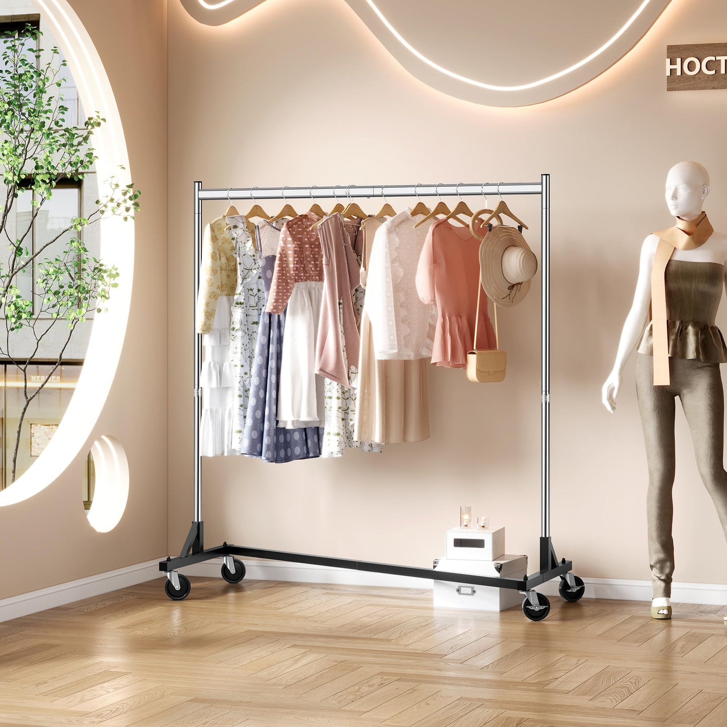 Hoctieon Z Rack, Rolling Clothes Racks with Z-Base, Heavy Duty Garment Rack, Clothing Racks for Hanging Clothes, Sturdy Metal Hanging Holder