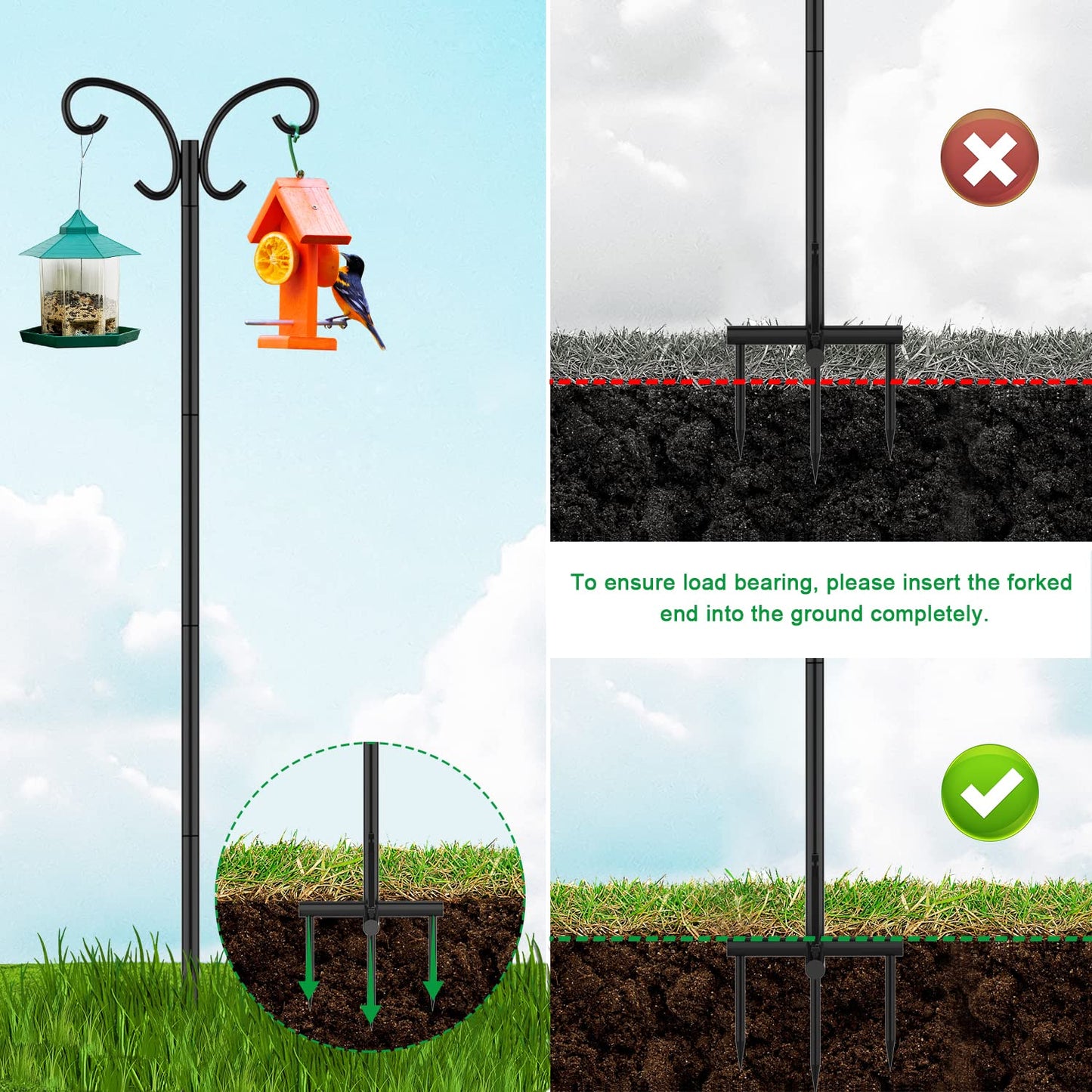Mutool 78in/198cm Adjustable Shepherds Hooks for Outdoor, 2 Pack Heavy Duty Bird Feeder Pole, Shepherds Crook Garden Hooks for Lantern Birdfeeder