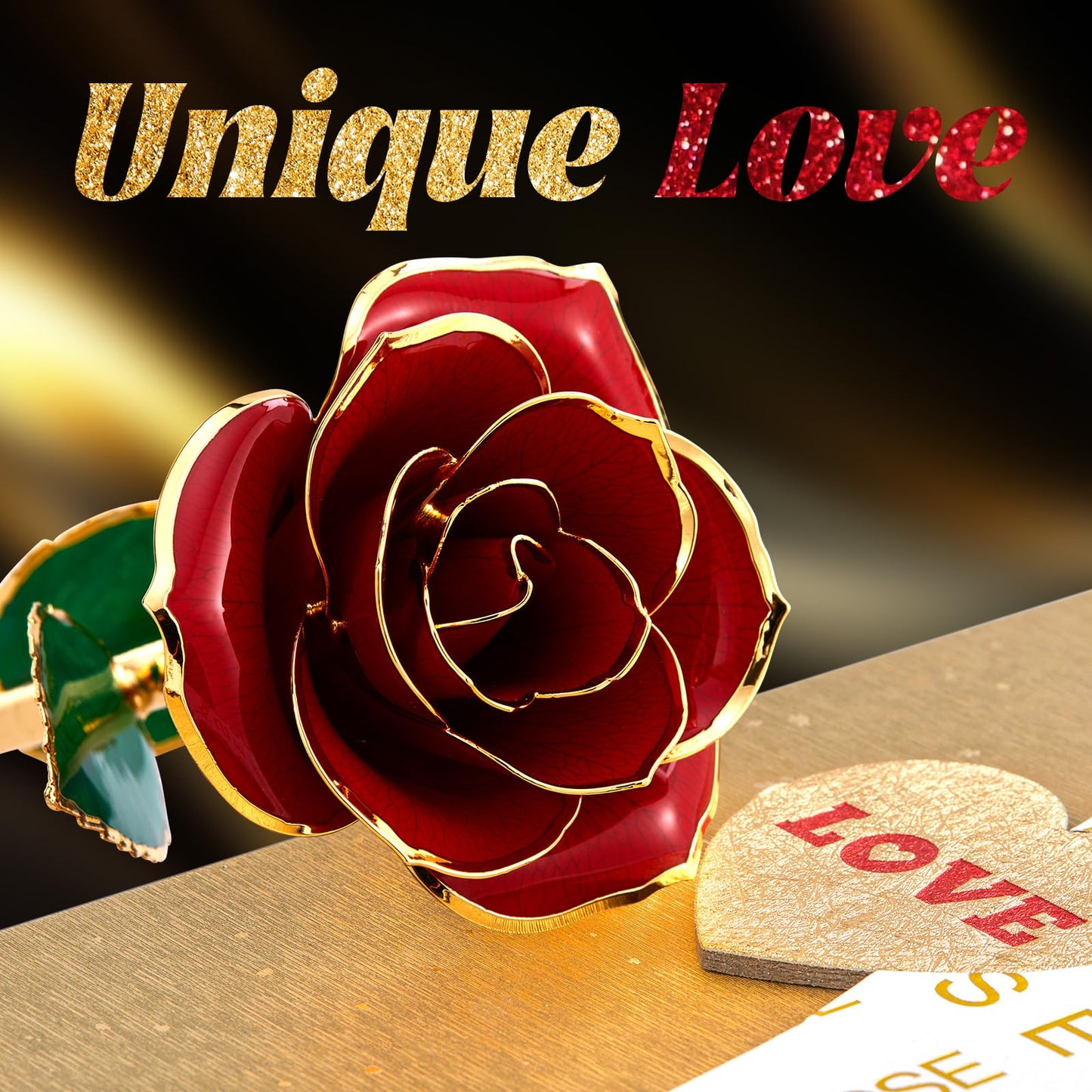 Mikasol Gold Dipped 24K Forever Preserved Rose, 1 Pack Infinity Flower Decor Hand Dipped Romantic Gift for Women in Her Wife Girlfriend Birthday