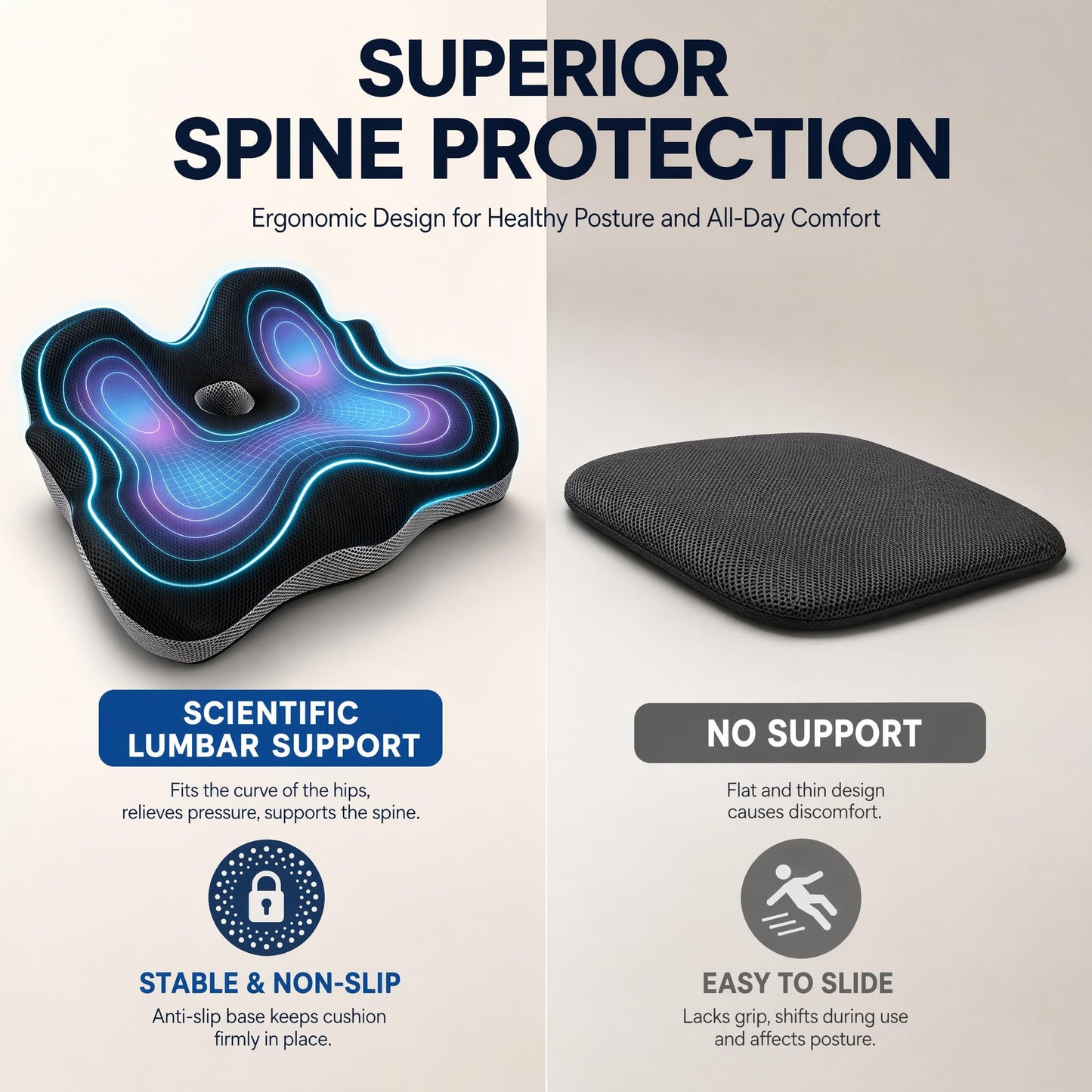 Seat Cushions Extra Large Ergonomic Memory Foam Pad for Office & Car Chairs
