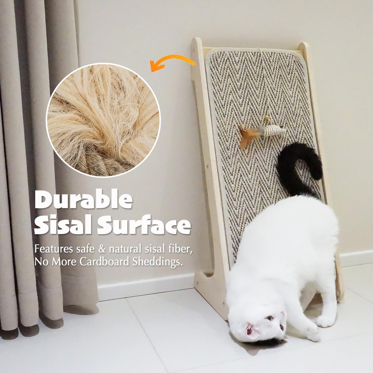 PETKARAY Cat Scratcher, Sisal Scratching Ramp, L Shape Cat Scratch Pad for Indoor Cats, 27" Wall Furniture Protector with Mouse Toy