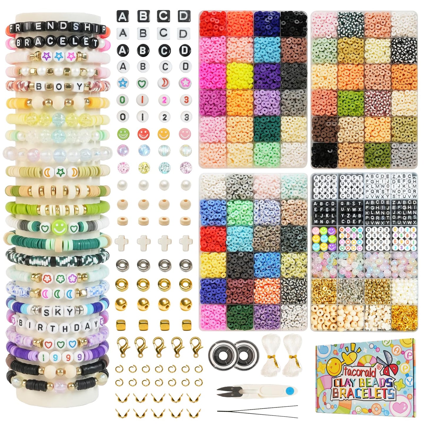 tacorald Friendship Bracelet Making Kit, 4 Boxes 23000pcs Clay Beads with Letter Beads, Album Inspired Charms for Jewelry Making Kit Gift for Teen