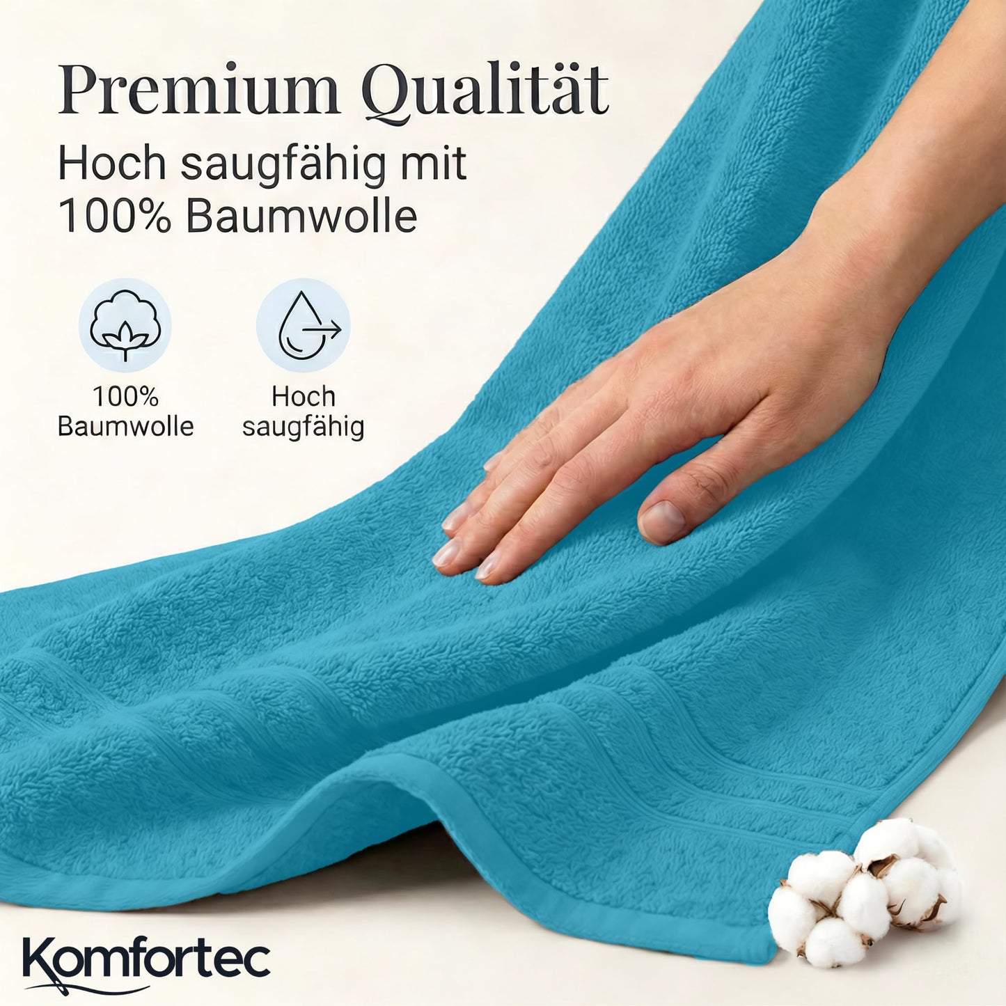 Komfortec Jumbo Bath Towels, 100% Cotton, Quick Dry, 80x200, Silver & Turqoise