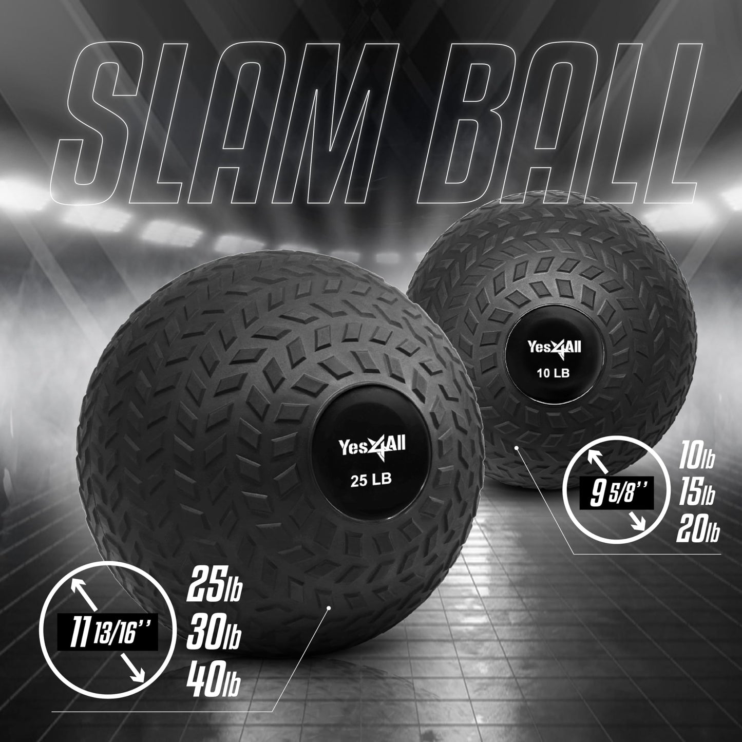 Yes4All 1YHQ 9kg Slam Ball for Strength and Crossfit Workout ? Slam Medicine Ball (9kg, Black)