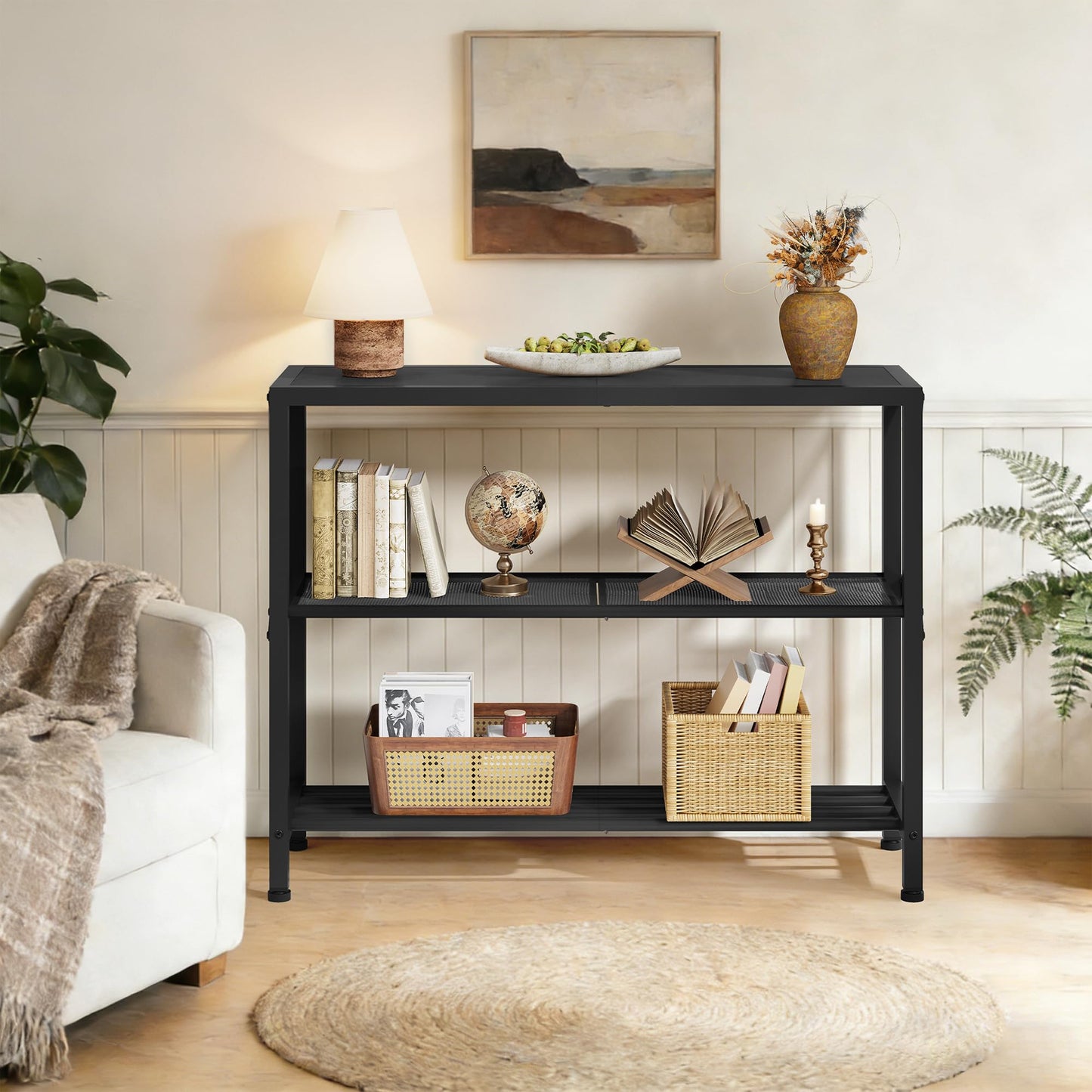 Hoctieon Industrial Console Table, 3 Tier Entryway Table, Metal Frame, Sofa Tables with Shelf, Hallway Desk, Entrance Tables for Entryway