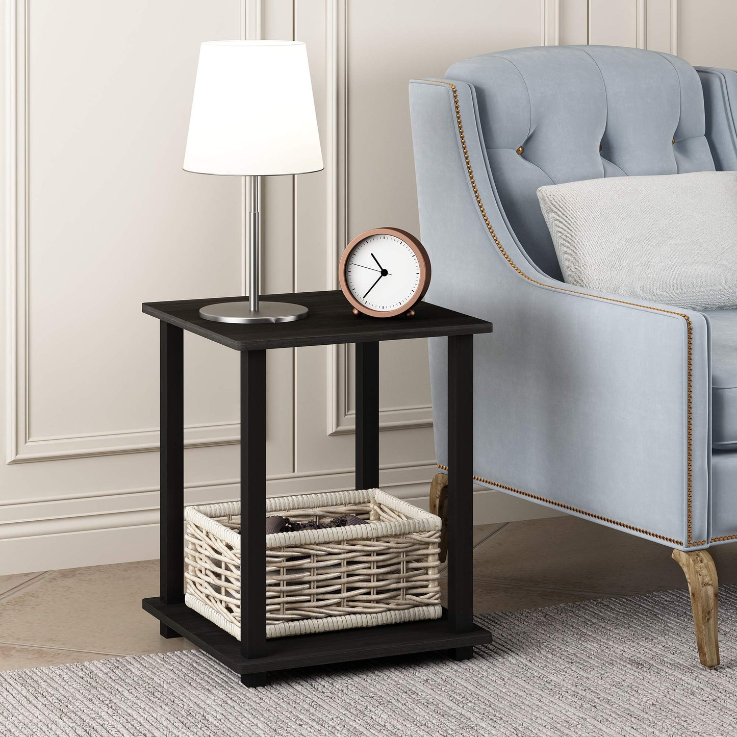 Furinno SIMPLISTIC Side Table Set of 2, 2-Tier End Table, Nightstand, Night Stand, Bedside Table, Easy Assembly, for Living Room, Bedroom, Espresso