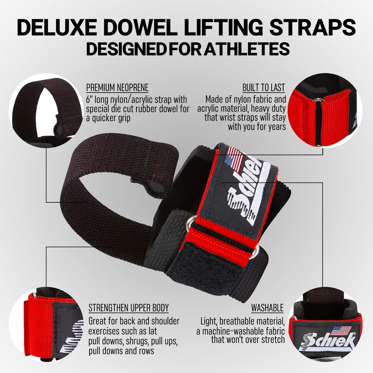 Schiek Lifting with Wrist Support and Wall Plugs, red