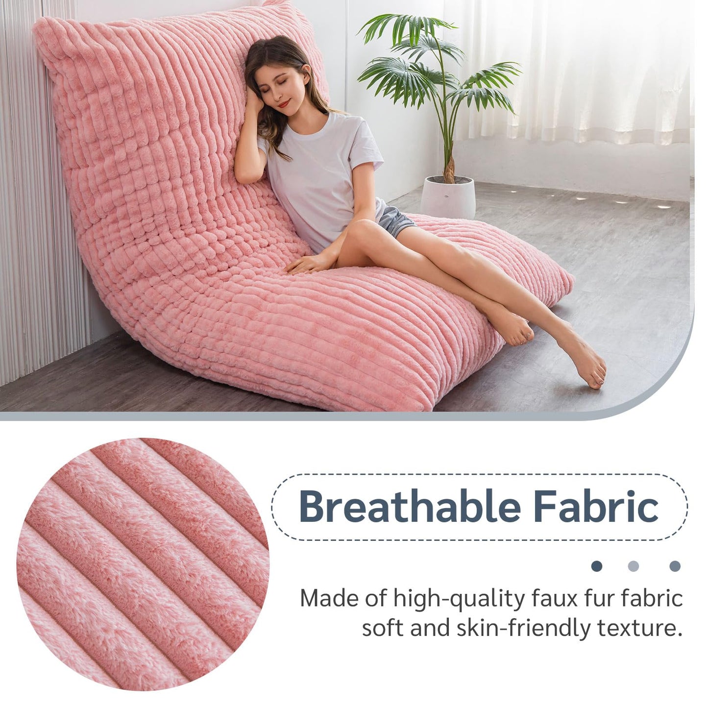 MAXYOYO Bean Bag Chairs, Bean Bag Bed for Adults High-Density Foam Filling, Convertible Sofa Bed Faux Fur, Giant Bean Bag Chairs for Adults