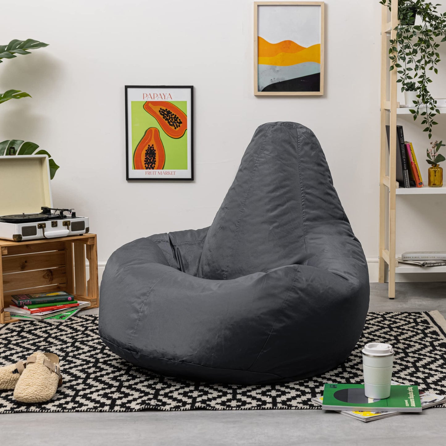 Bean Bag Bazaar Recliner Gaming Bean Bag Chair, Charcoal Grey, Indoor Outdoor Water Resistant Fabric, Large Beanbag with Filling Included, Gaming
