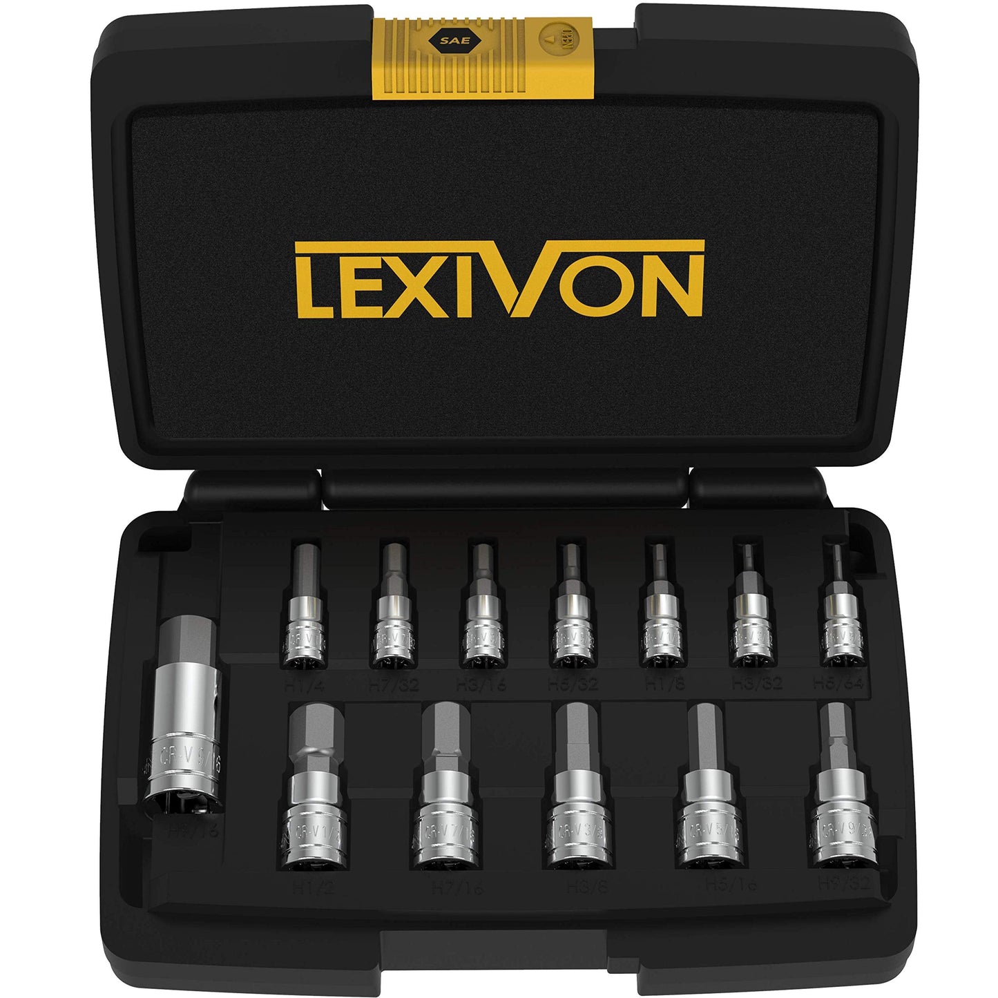 LEXIVON HEX Bit Socket Set, 13 Male Hexagon sockets | SAE Imperial Sizes from 5/64? to 9/16? | Allen Key Socket Set, for Torque Wrench, Ratchet