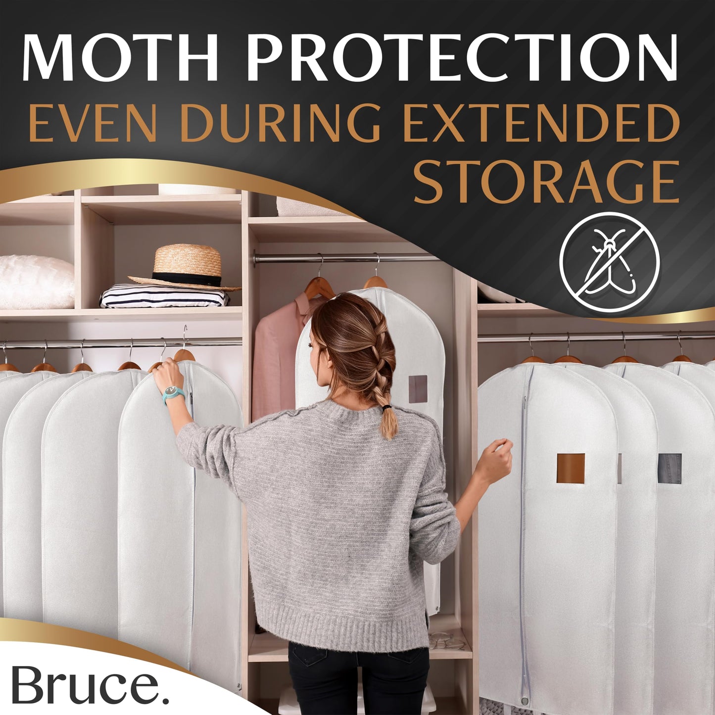 Bruce.® 3x Garment Bags 100x60 cm + Shoe Bag – Silk White