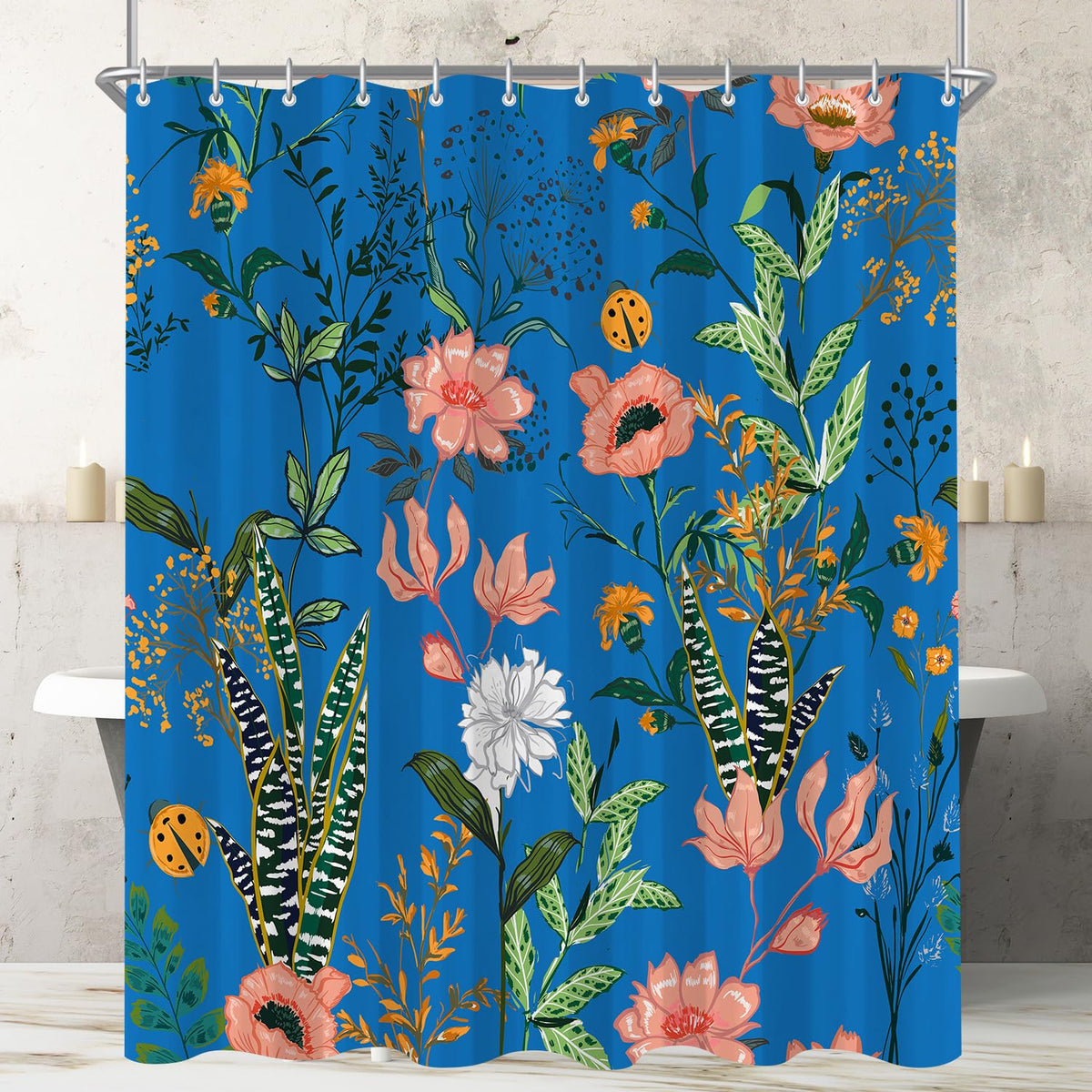 Lerores Shower Curtain, 120 x 200 cm, Boho Blue, Weighted Hem, Anti-Mould Textile, Water-Repellent, Washable Polyester Bath Curtains with 8 Eyelets