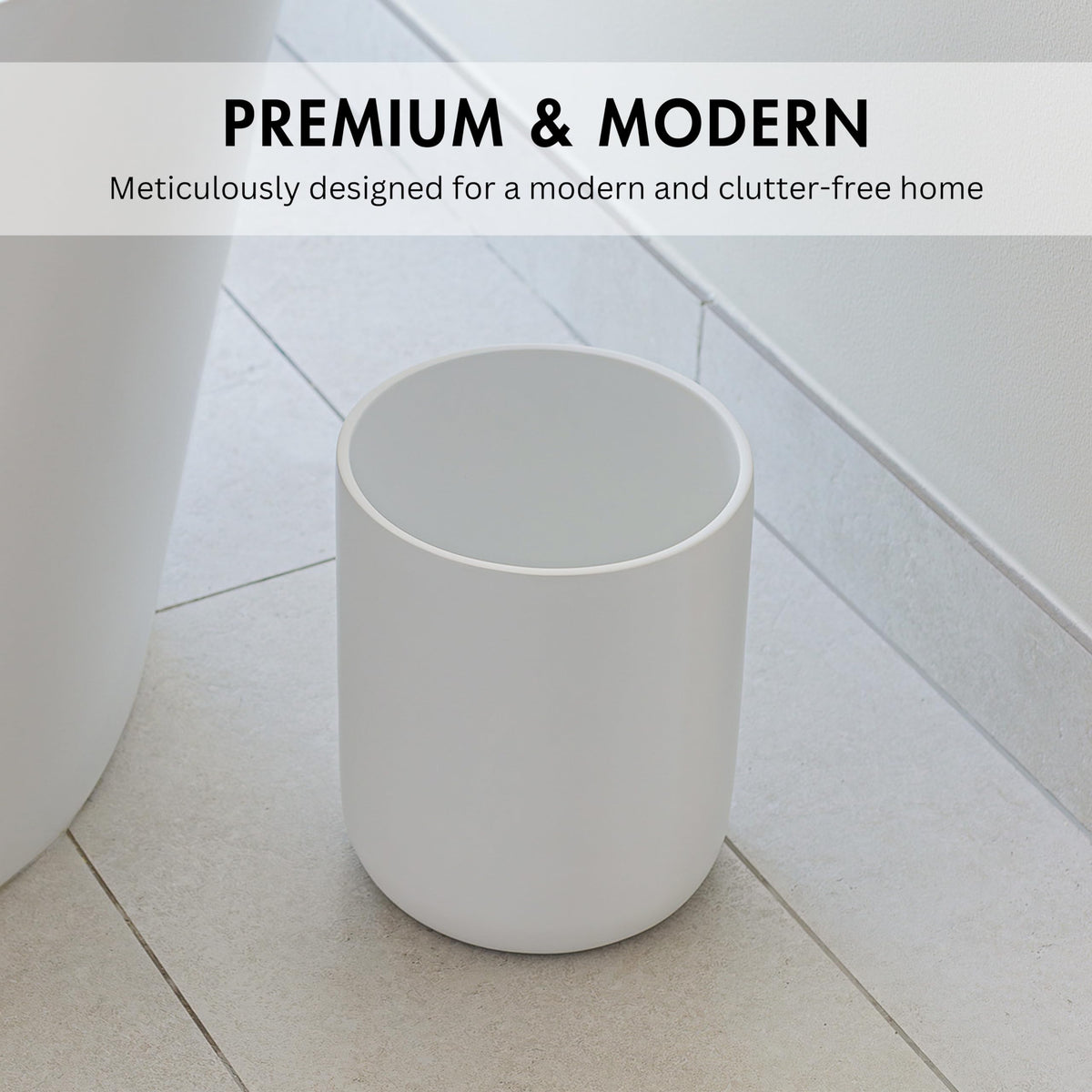 YEW DESIGN Matte White Round Compact Trash Can Mini, 2 Gallons / 7.5L Garbage Bin, Tiny Wastebasket for Bathrooms, Office, Under Desk, Bedroom