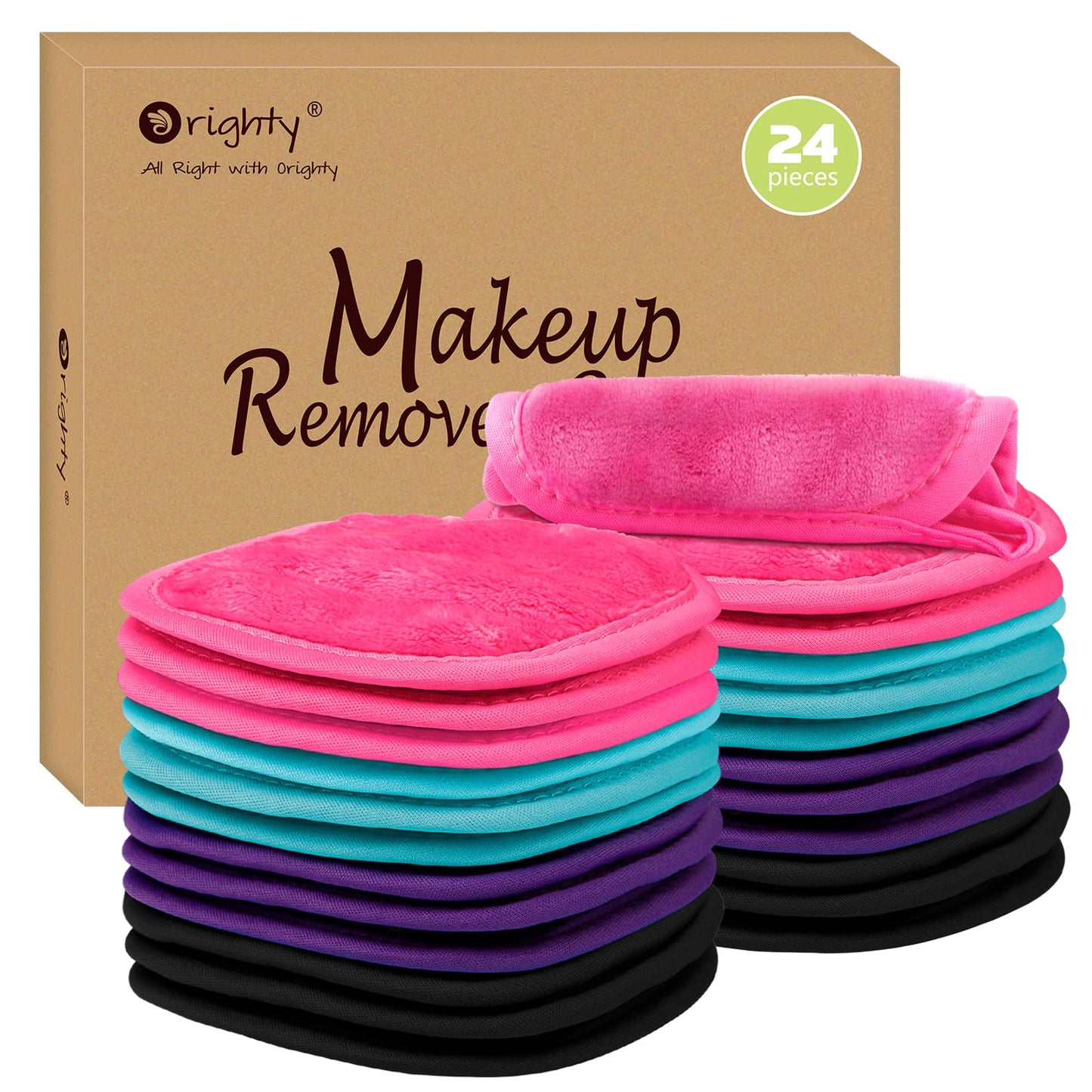 Orighty Flannel Makeup Remover Cloths 24 Pack, Makeup Removal Face Cleansing Cloth, Reusable Makeup Remover Pads Remove Instantly Dirt with Just