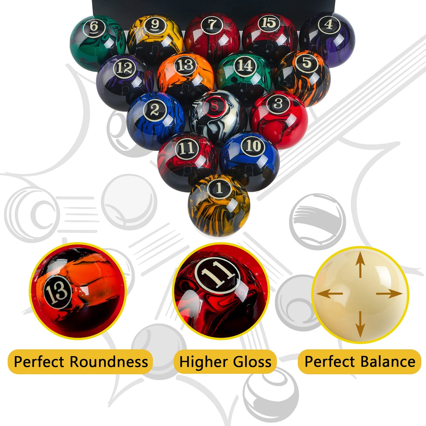 Billmart Premium Billiard Balls Pool Table Accessories 2-1/4" Regulation Size 16 Pool Balls Billiard Set