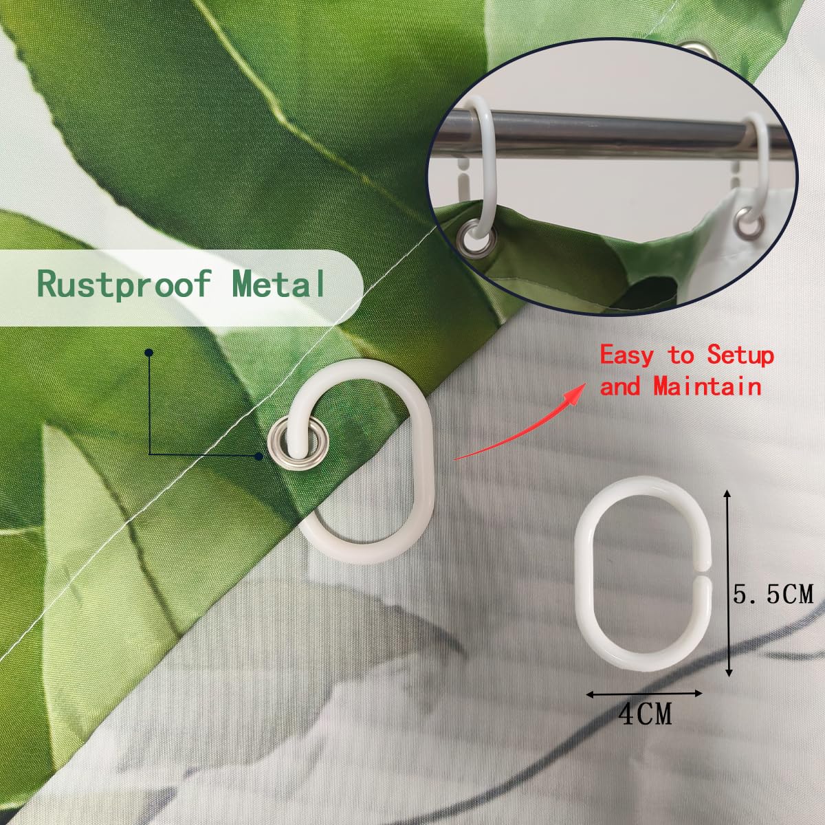 NEJLCTOROUS Leaves Shower Curtain, 3D HD Nature Green Leaves Bathroom Curtains, Waterproof Shower Curtains