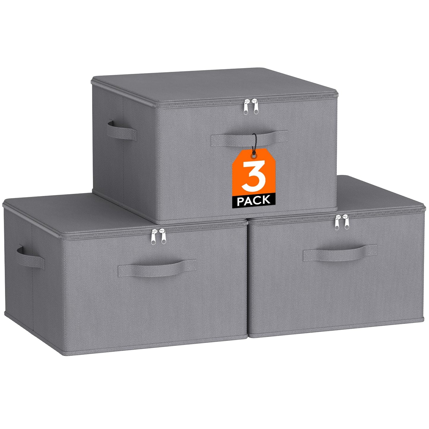 Lifewit Wardrobe Storage Box with lid, 40L, 40x40x25 cm, Grey, 3 Pack
