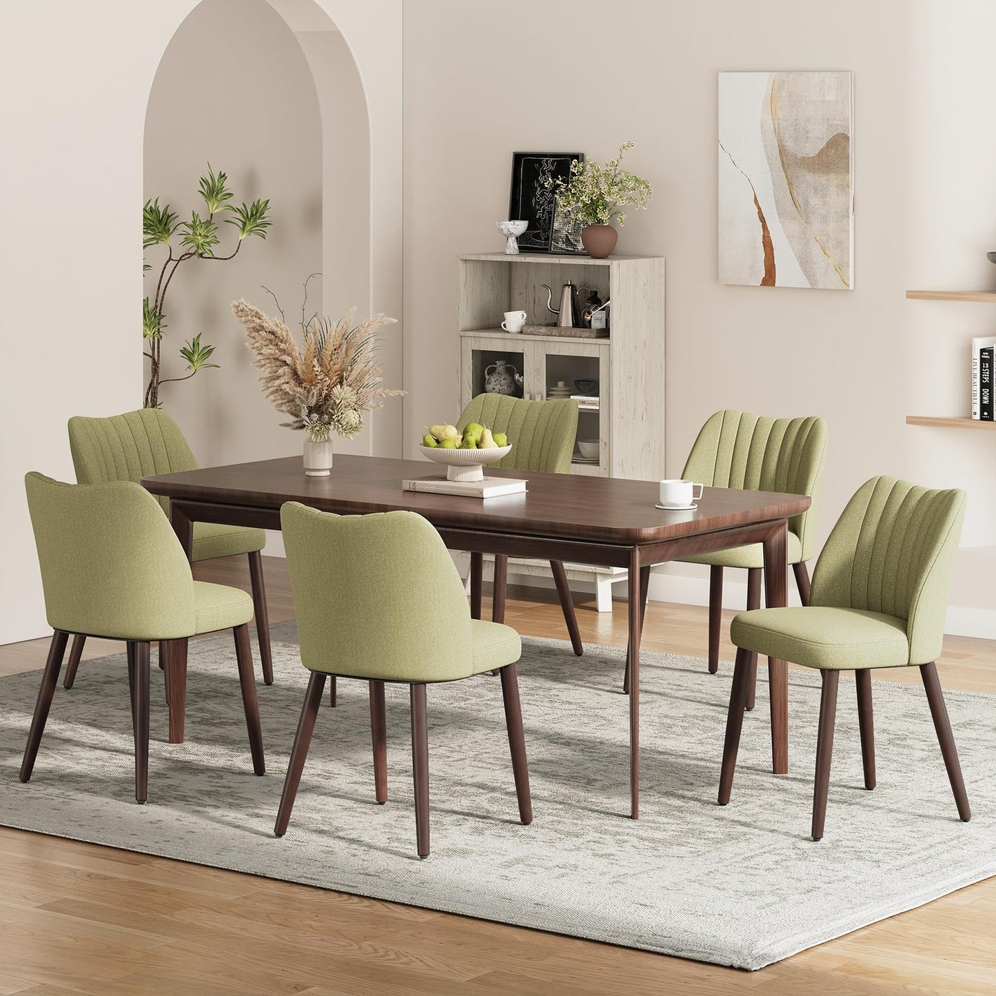 MALOL Upholstered Dining Chairs Set of 6, Fabric Chairs for Dining Room with Solid Wood Legs and Thick Seat Cushion