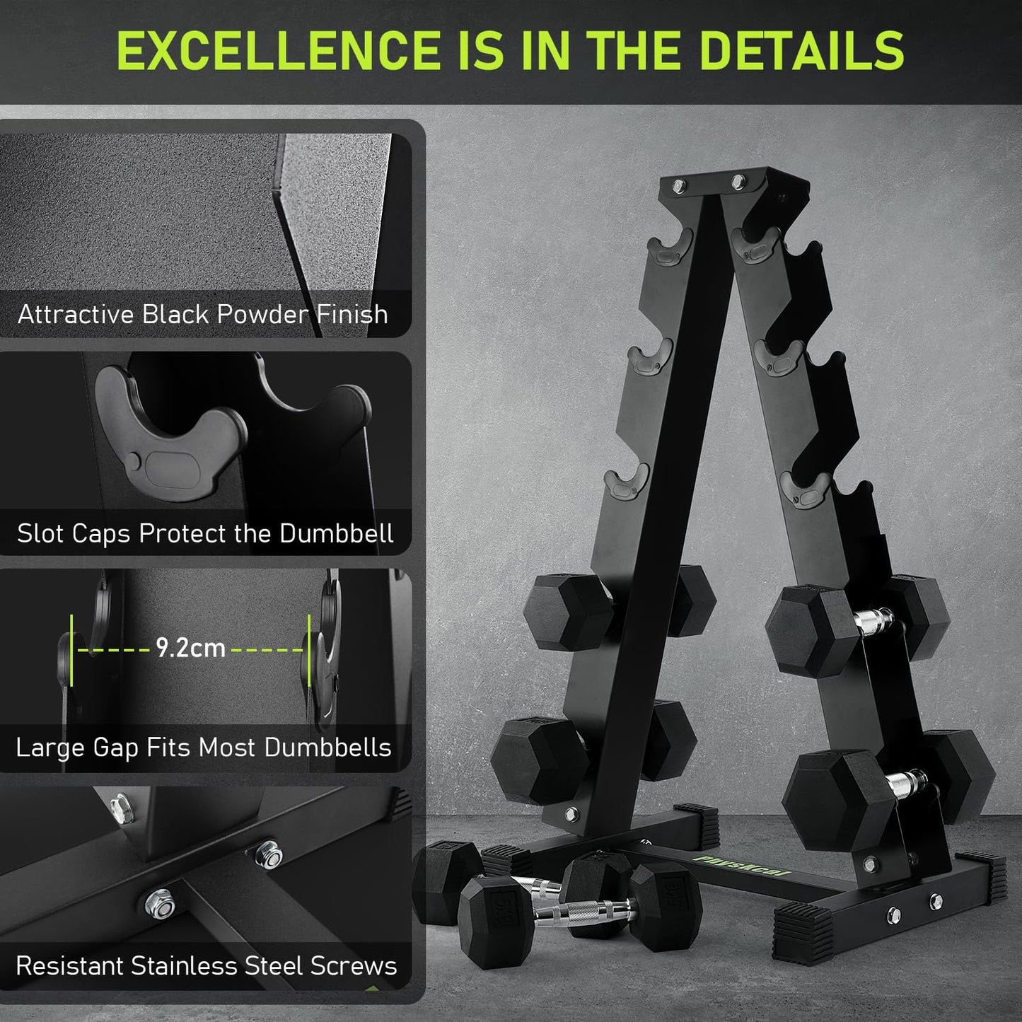 PhysKcal Dumbbell Rack Heavy Duty Steel 350kg Load Bearing, 5-Tier Weights Storage Dumbbell Stand, Dumbbell Tree Stand Weights Holder for Home Gym